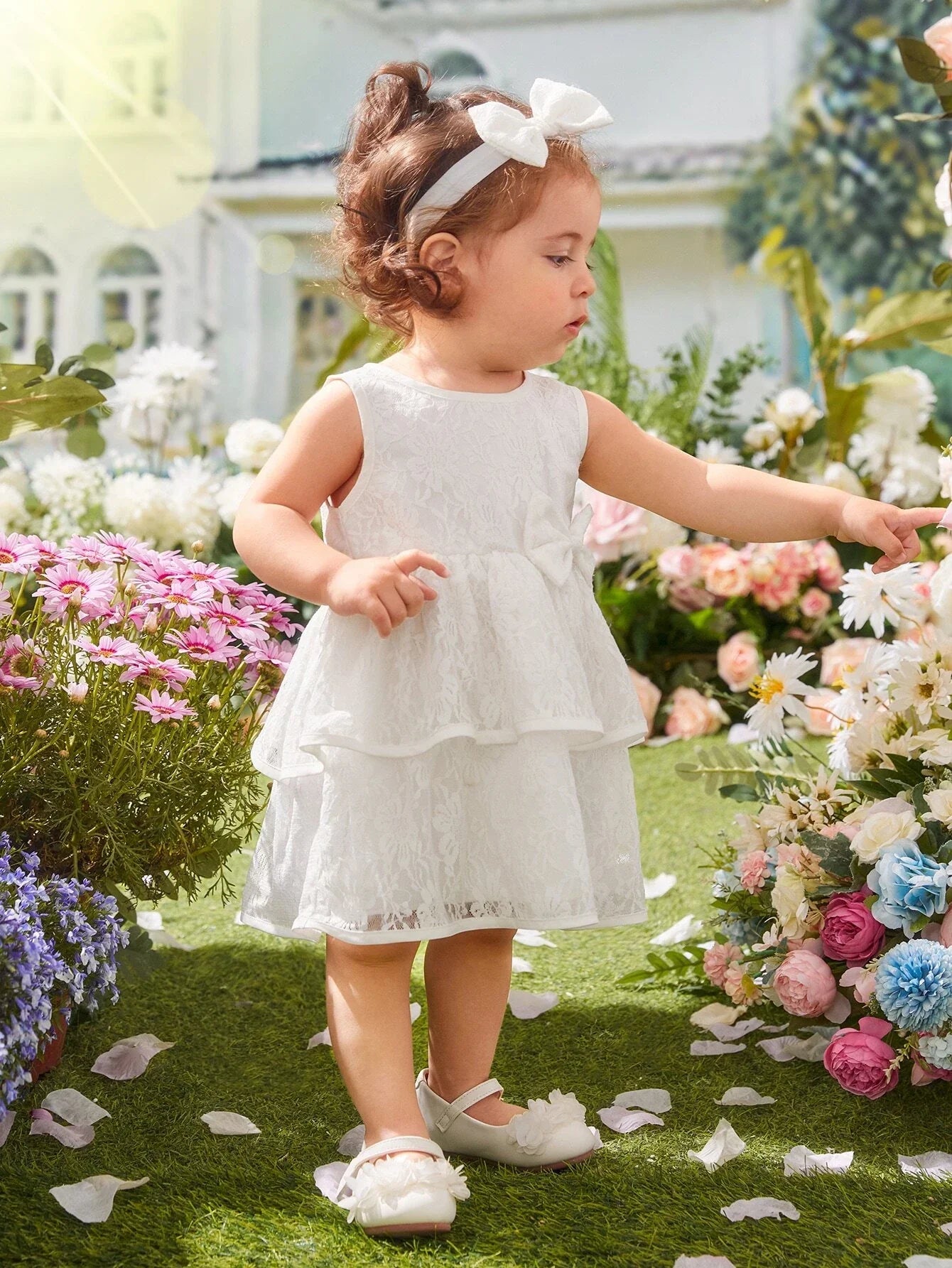 Buy SHEIN Baby Bow Front Layer Hem Lace Dress in Pakistan