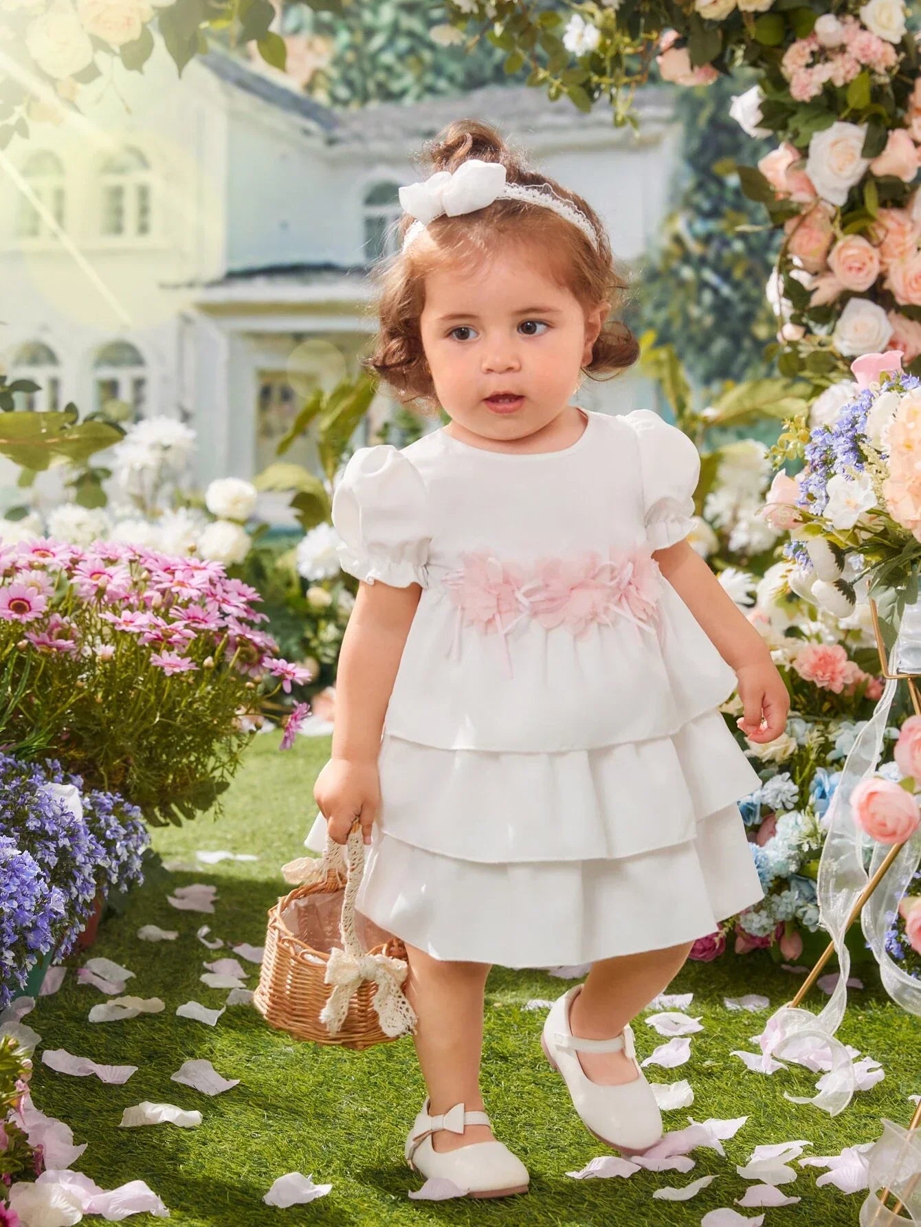 Buy SHEIN Baby Appliques Puff Sleeve Layer Hem Dress in Pakistan