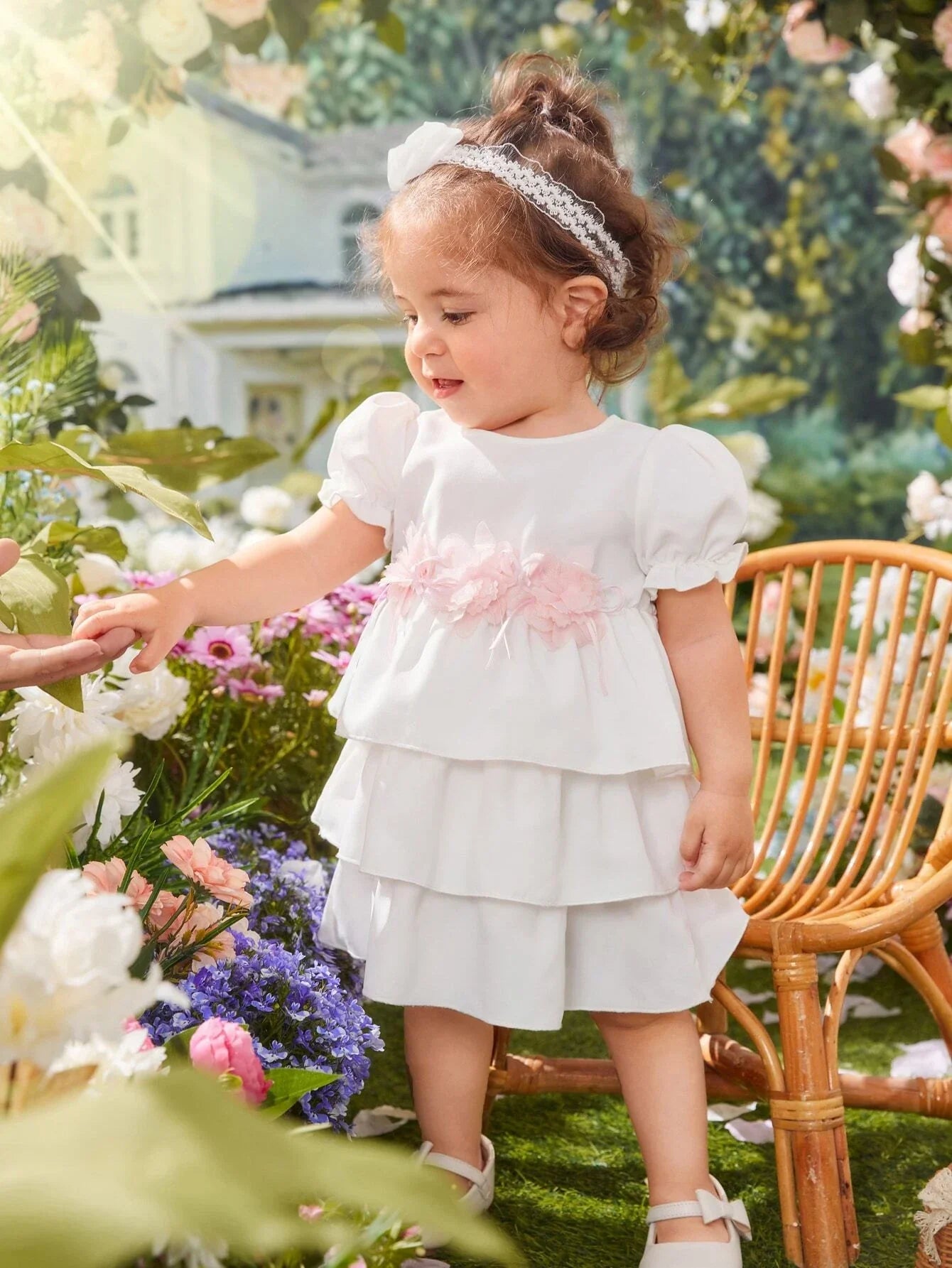 Buy SHEIN Baby Appliques Puff Sleeve Layer Hem Dress in Pakistan