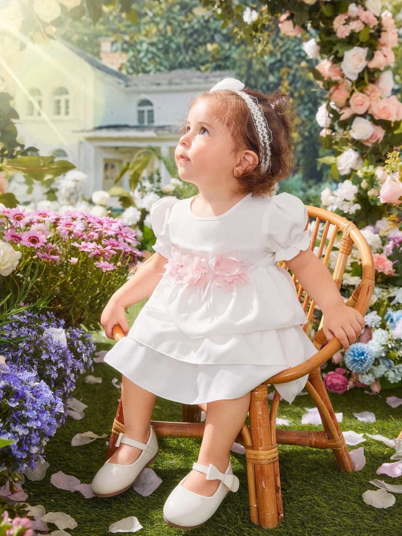 Buy SHEIN Baby Appliques Puff Sleeve Layer Hem Dress in Pakistan