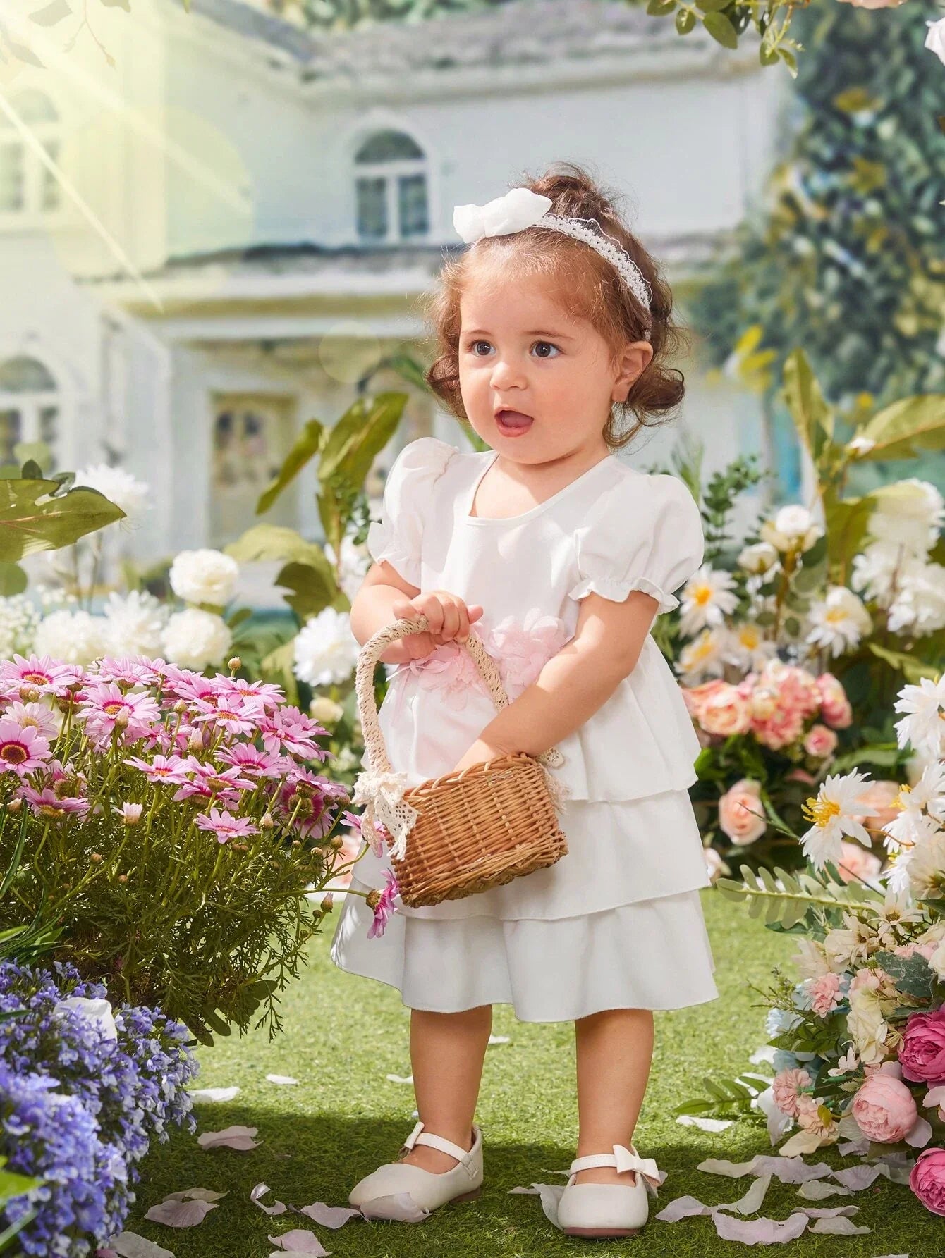 Buy SHEIN Baby Appliques Puff Sleeve Layer Hem Dress in Pakistan