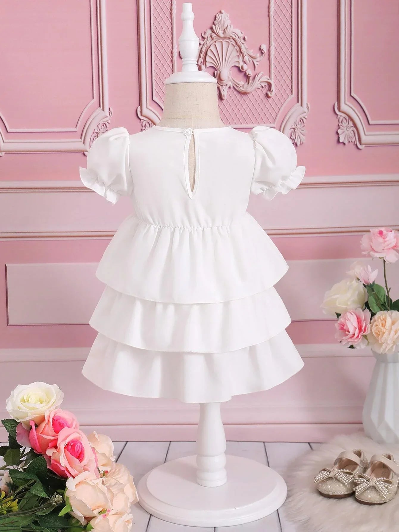 Buy SHEIN Baby Appliques Puff Sleeve Layer Hem Dress in Pakistan