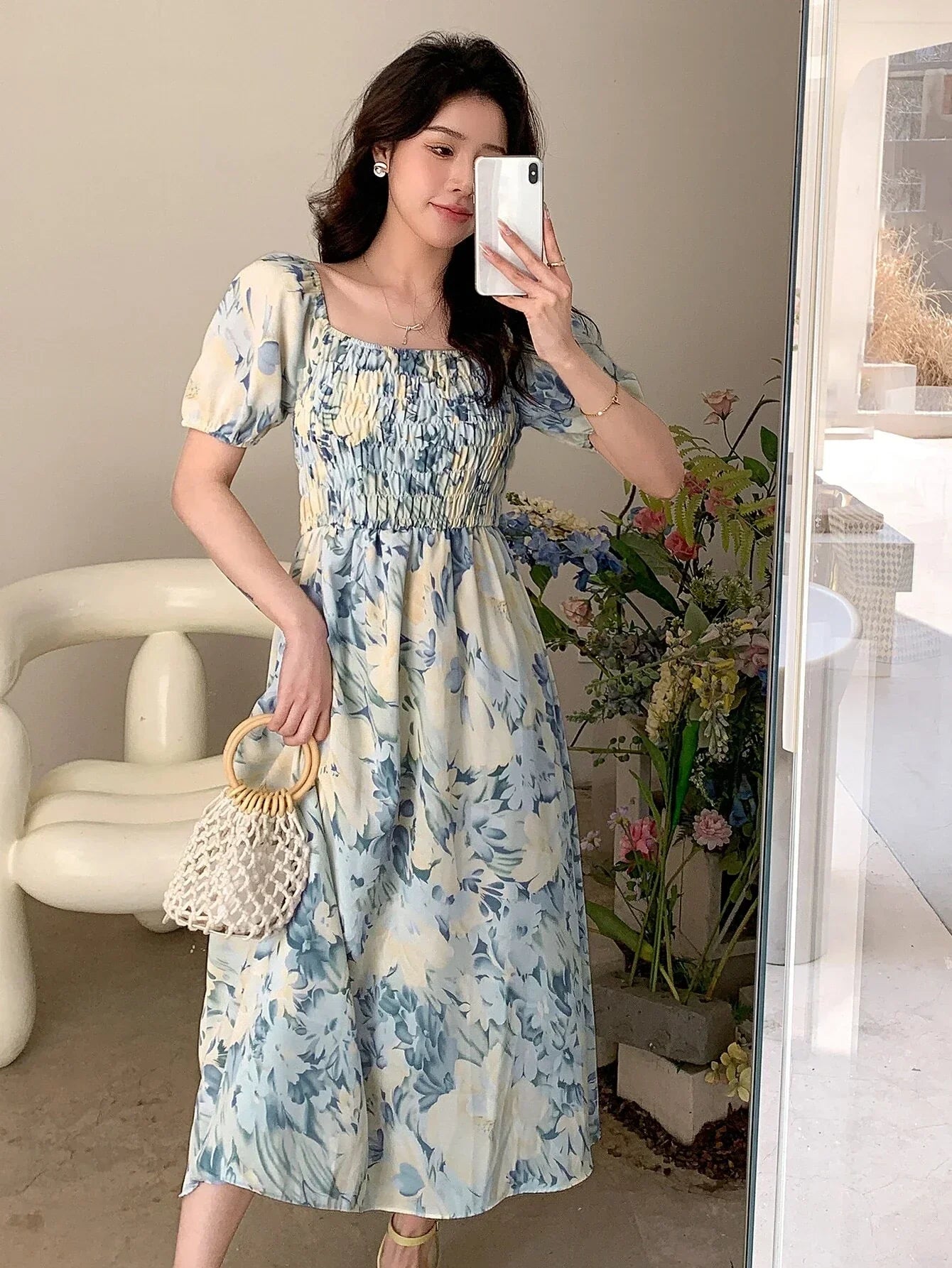 Buy SHEIN DAZY Allover Floral Print Square Neck Puff Sleeve Dress in Pakistan