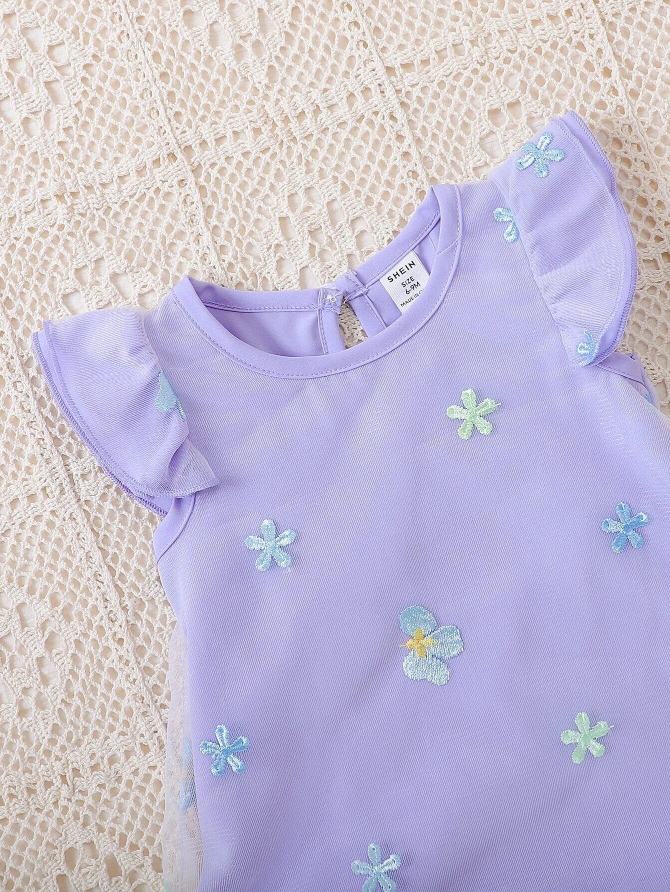 Buy SHEIN Baby Floral Embroidery Butterfly Sleeve Dress in Pakistan