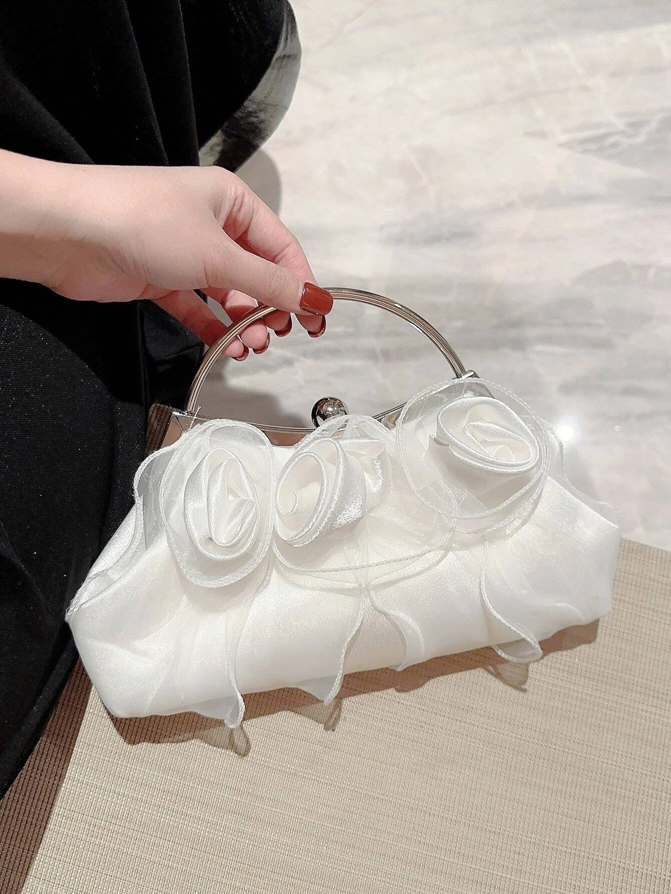 Buy Shein Flower Decor Satin Evening Bag in Pakistan