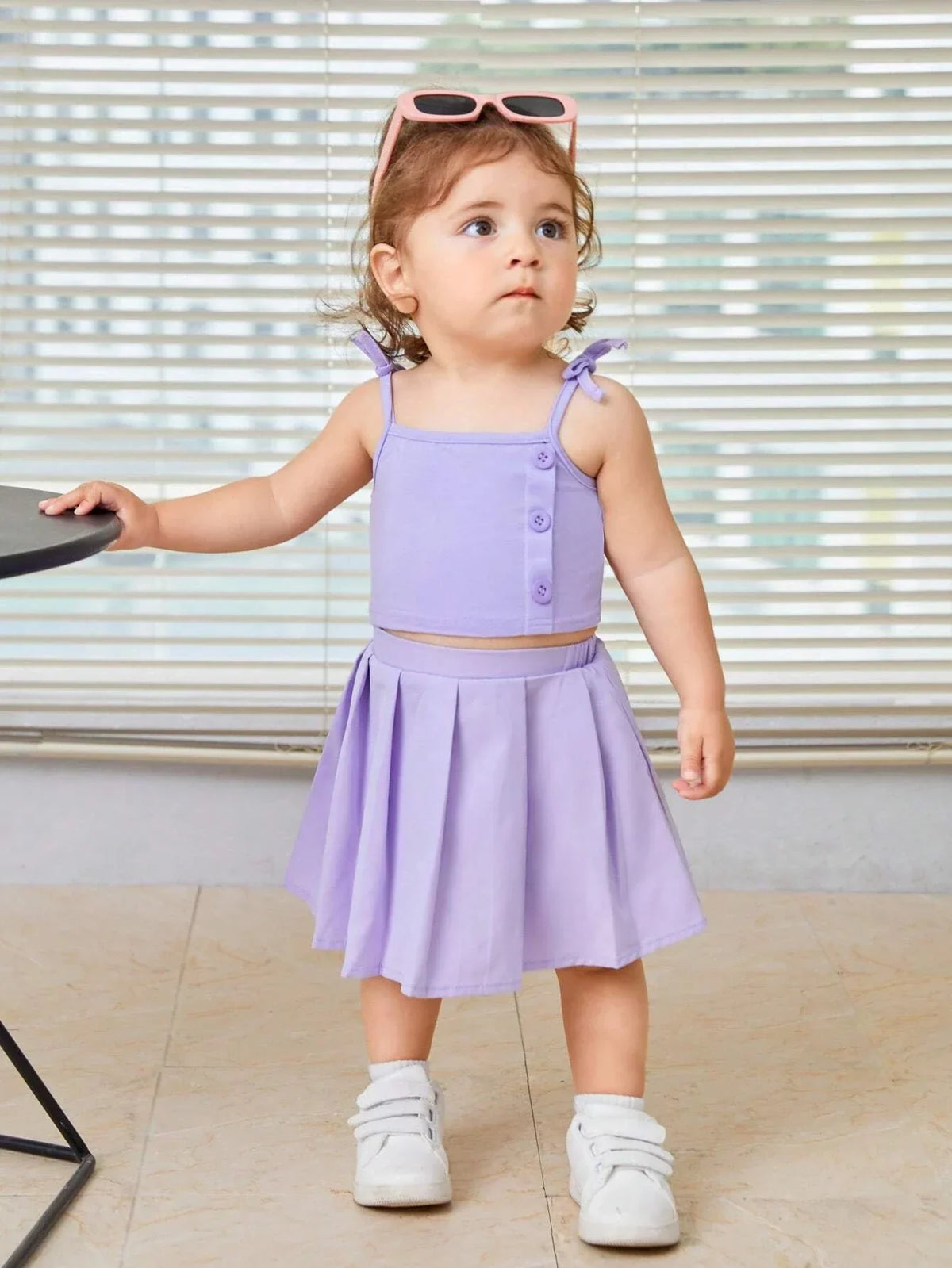 Buy SHEIN Baby Bow Shoulder Cami Top & Pleated Skirt in Pakistan