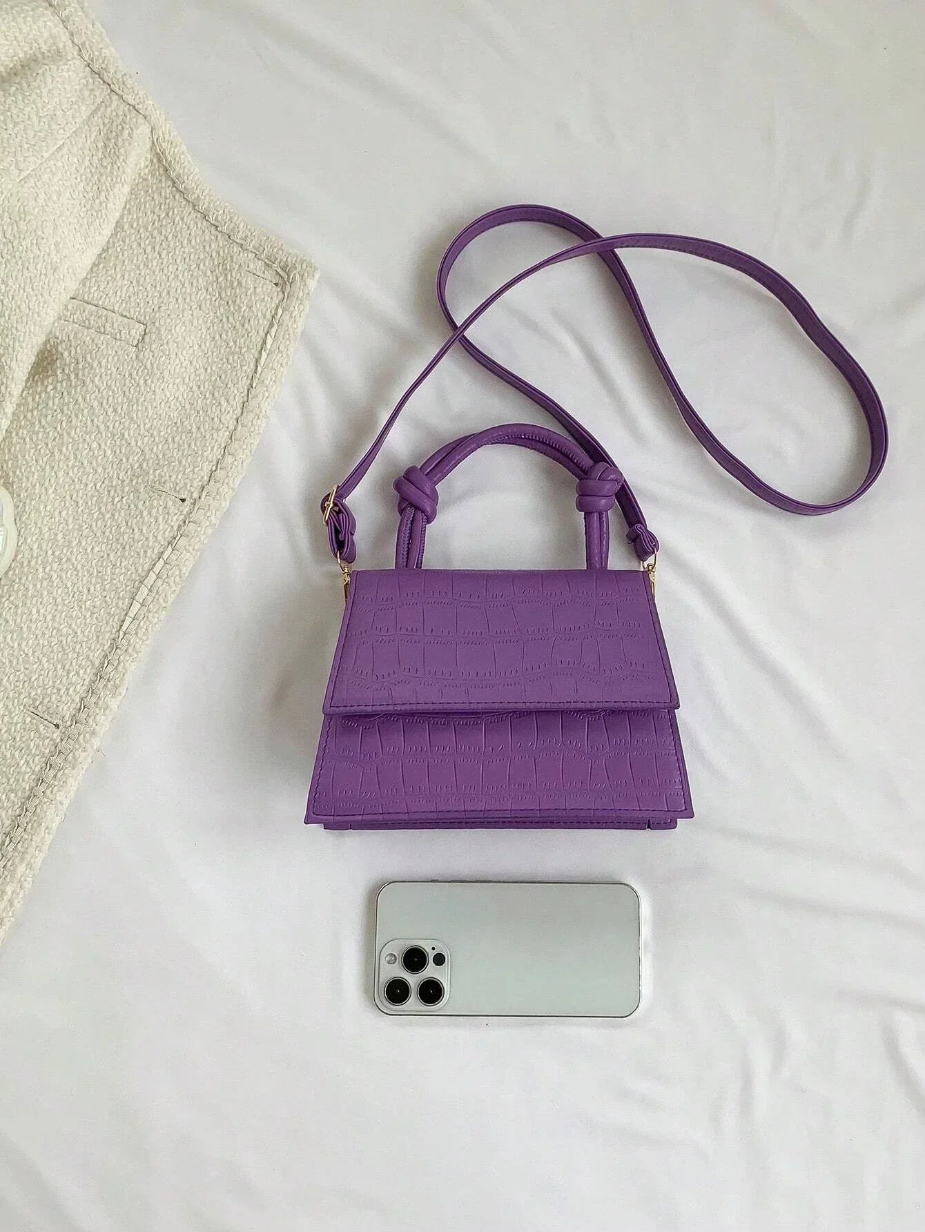 Buy SHEIN Crocodile Embossed Square Bag Mini Flap Purple in Pakistan