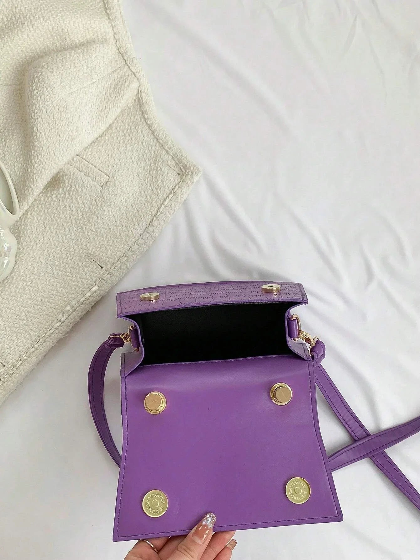 Buy SHEIN Crocodile Embossed Square Bag Mini Flap Purple in Pakistan