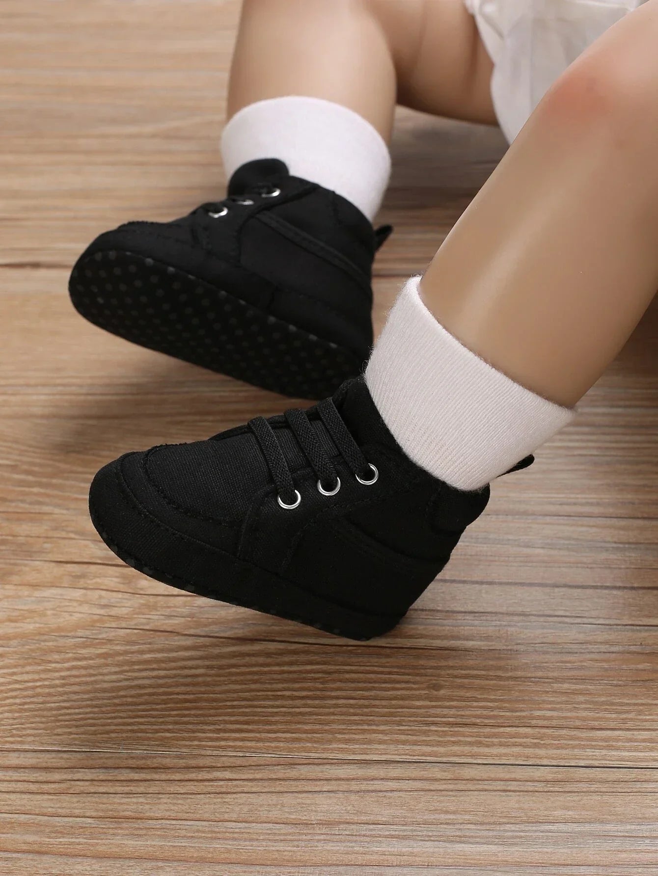 Buy SHEIN Baby Lace Up Front Sneakers, Sporty Black Fabric Skate Shoes in Pakistan