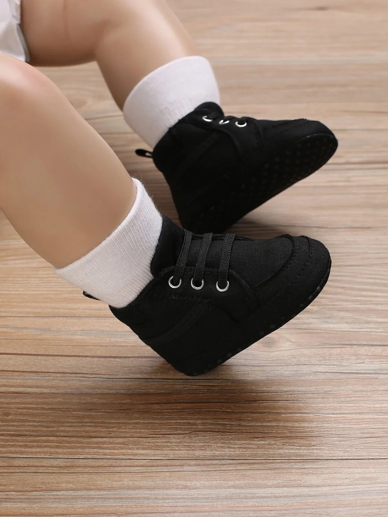 Buy SHEIN Baby Lace Up Front Sneakers, Sporty Black Fabric Skate Shoes in Pakistan