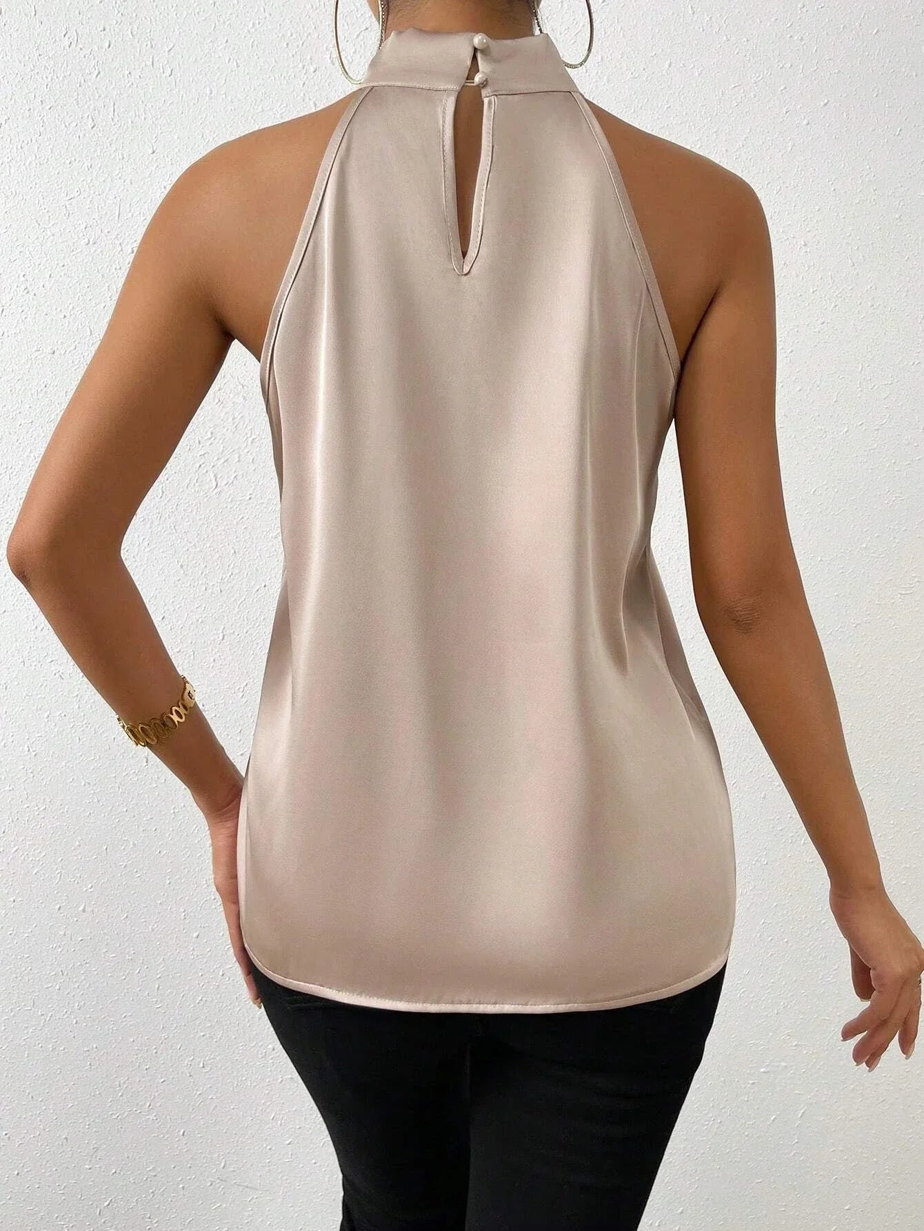 Buy SHEIN Frenchy Solid Satin Halter Neck Blouse in Pakistan