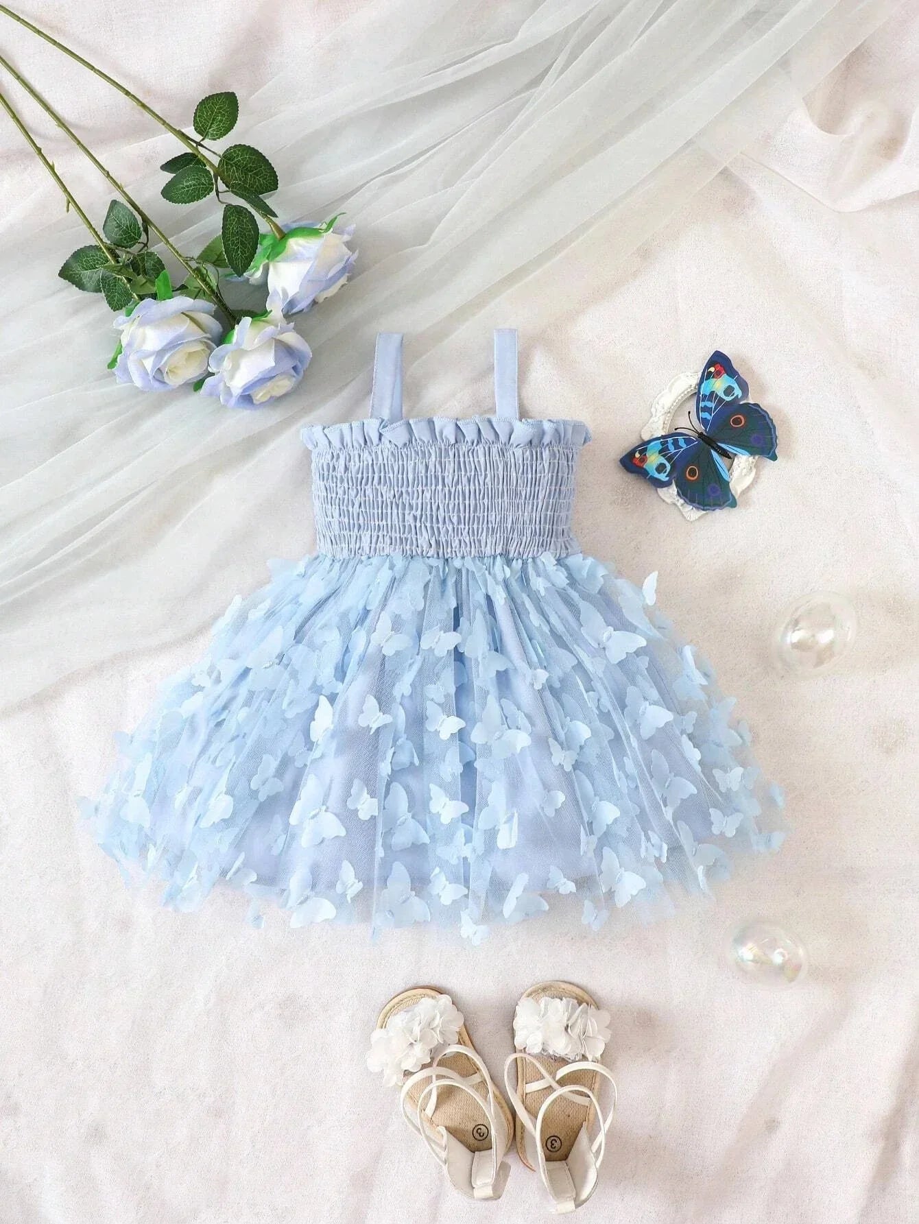 Buy SHEIN Baby Butterfly Appliques Contrast Mesh Cami Dress in Pakistan