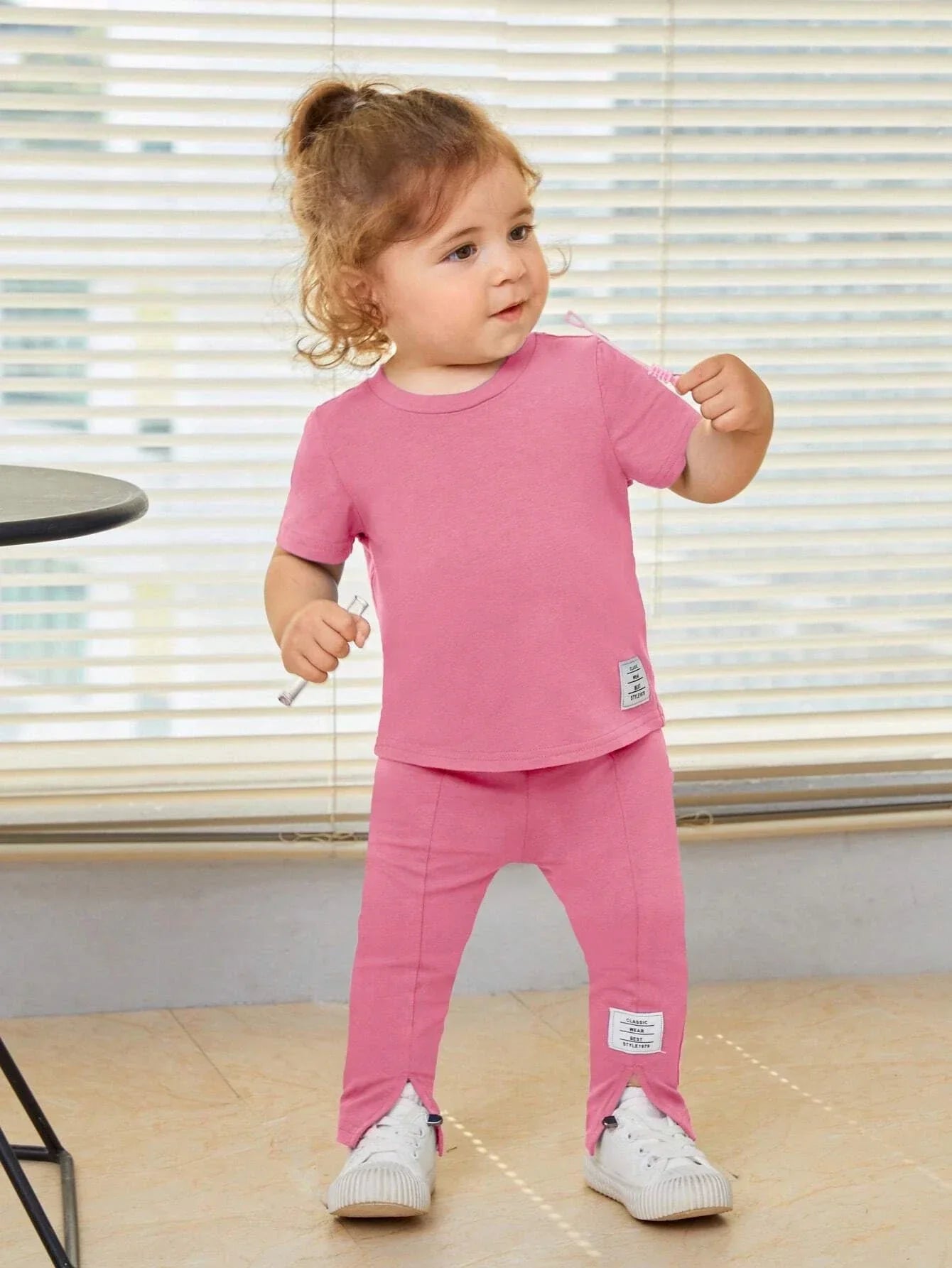 Buy SHEIN Baby Letter Patched Detail Tee & Split Hem Pants in Pakistan