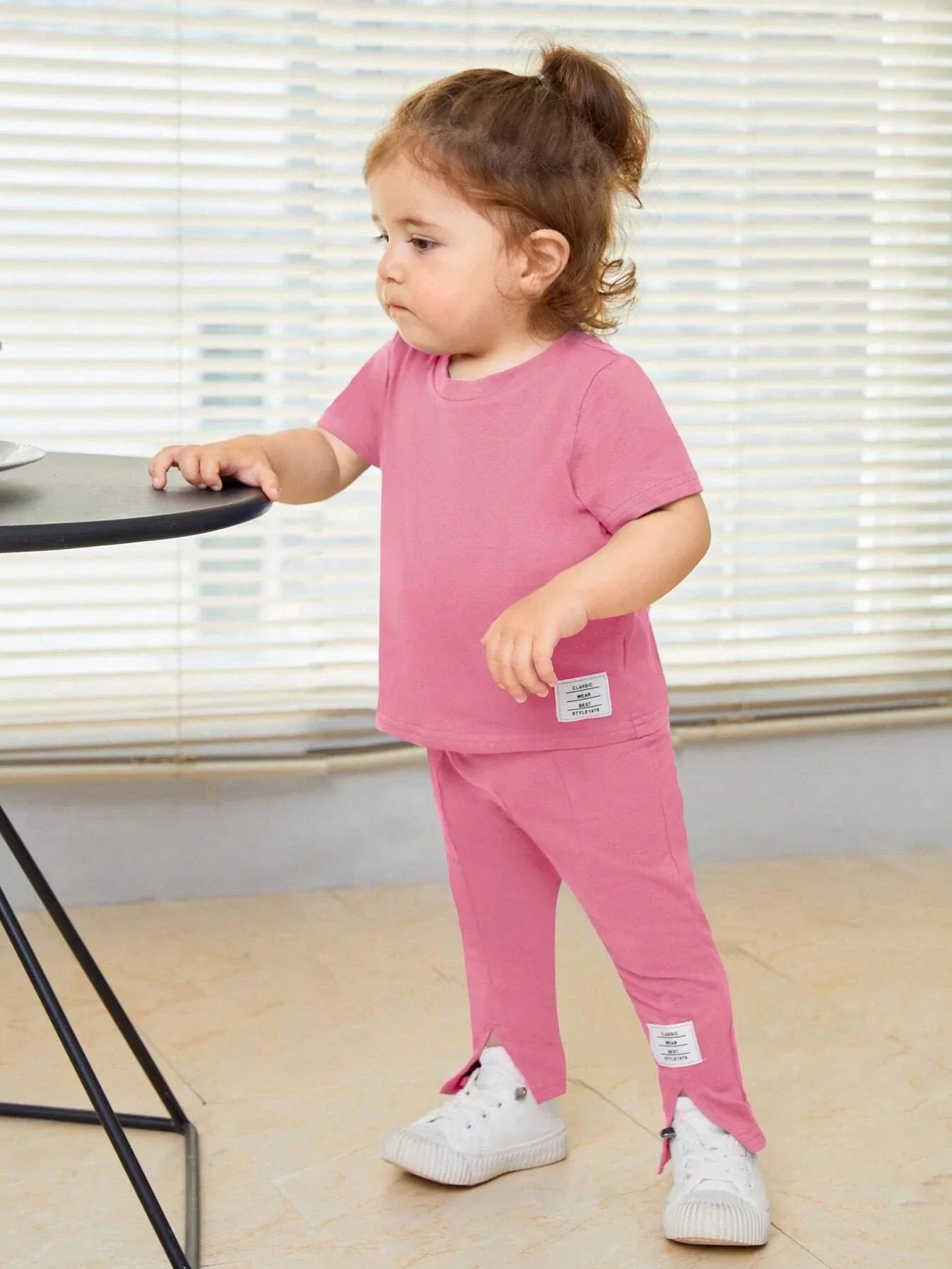 Buy SHEIN Baby Letter Patched Detail Tee & Split Hem Pants in Pakistan