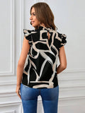 Buy SHEIN Allover Print Ruffle Trim Mock Neck Blouse in Pakistan