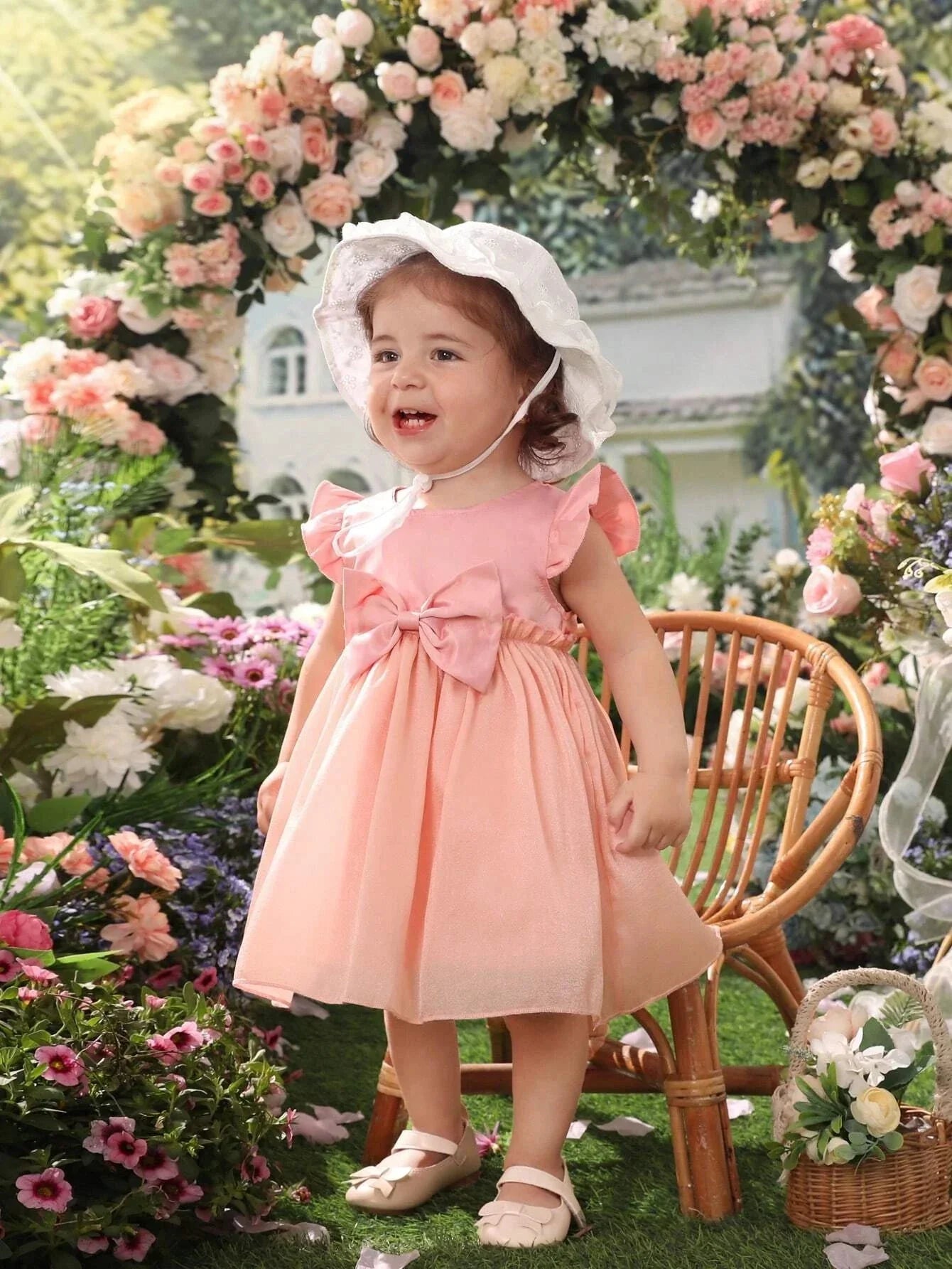 Buy SHEIN Baby Ruffle Trim Bow Front Dress in Pakistan