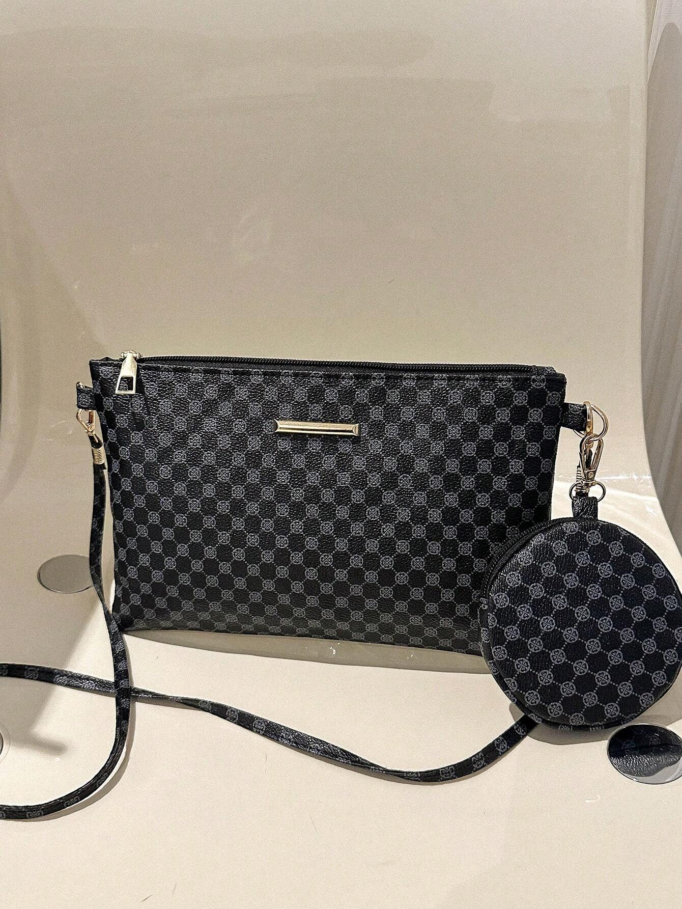 Buy SHEIN Geometric Pattern Square Bag With Coin Purse Metal Decor Zipper PU in Pakistan