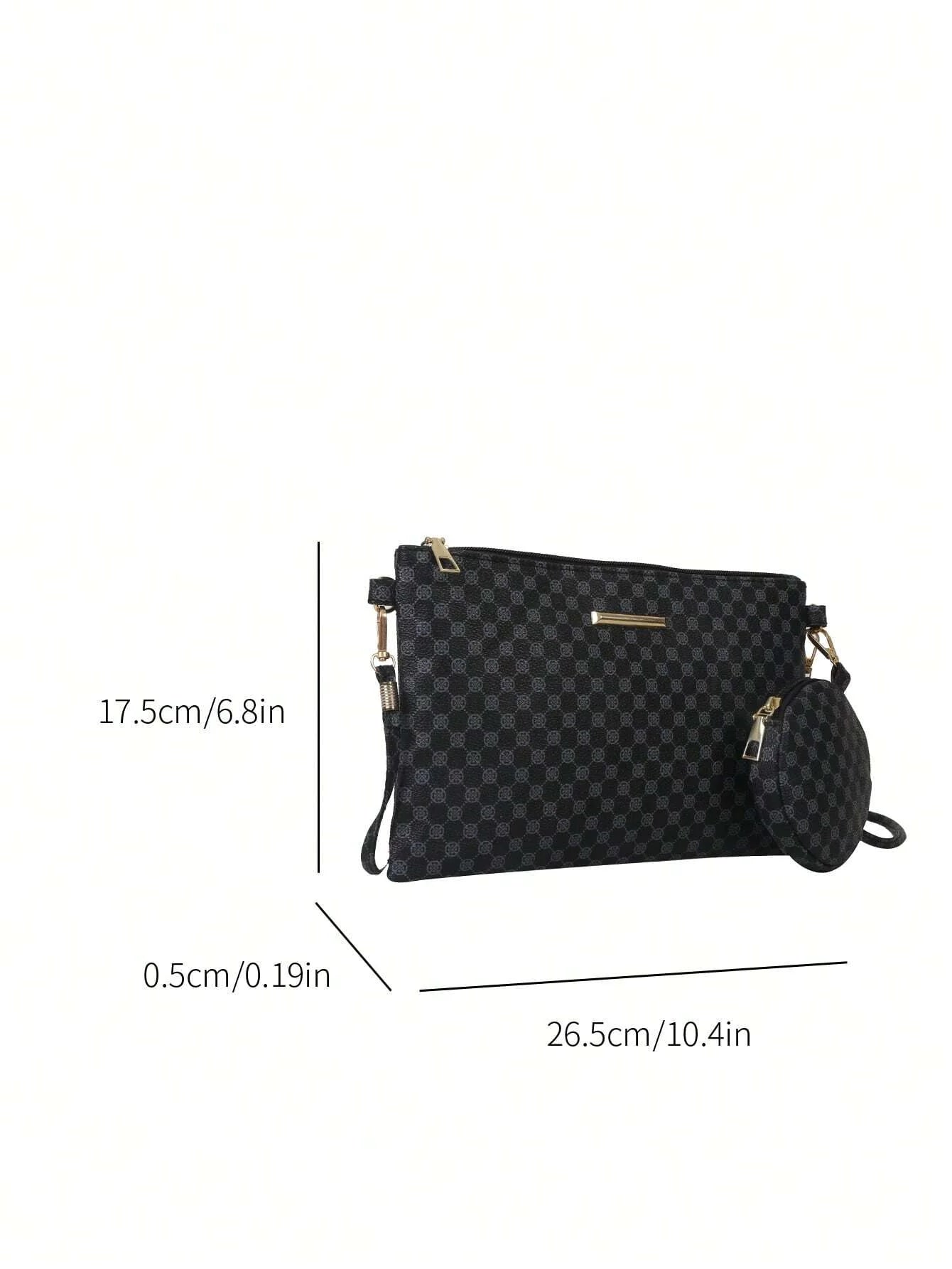 Buy SHEIN Geometric Pattern Square Bag With Coin Purse Metal Decor Zipper PU in Pakistan