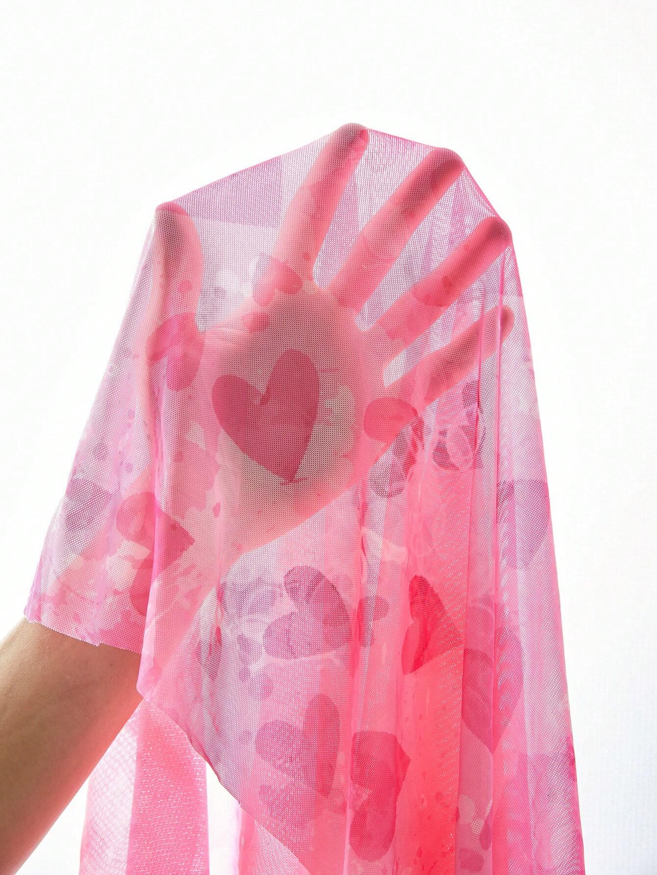 Buy SHEIN Heart Print Frill Trim Mesh Cami Nightdress in Pakistan