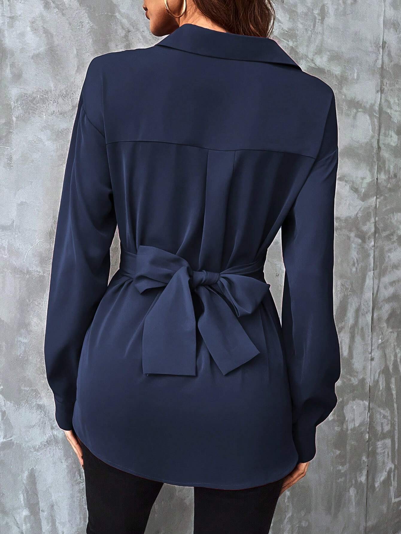 Buy SHEIN Clasi Solid Wrap Cross Tie Back Blouse in Pakistan