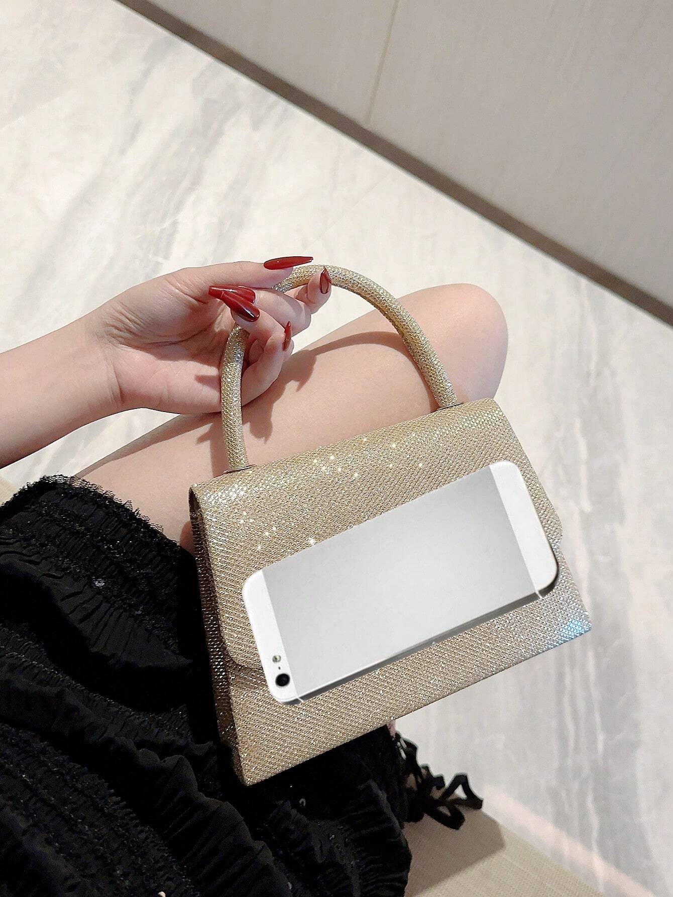 Buy SHEIN Mini Square Bag Glitter Glamorous Chain Strap in Pakistan