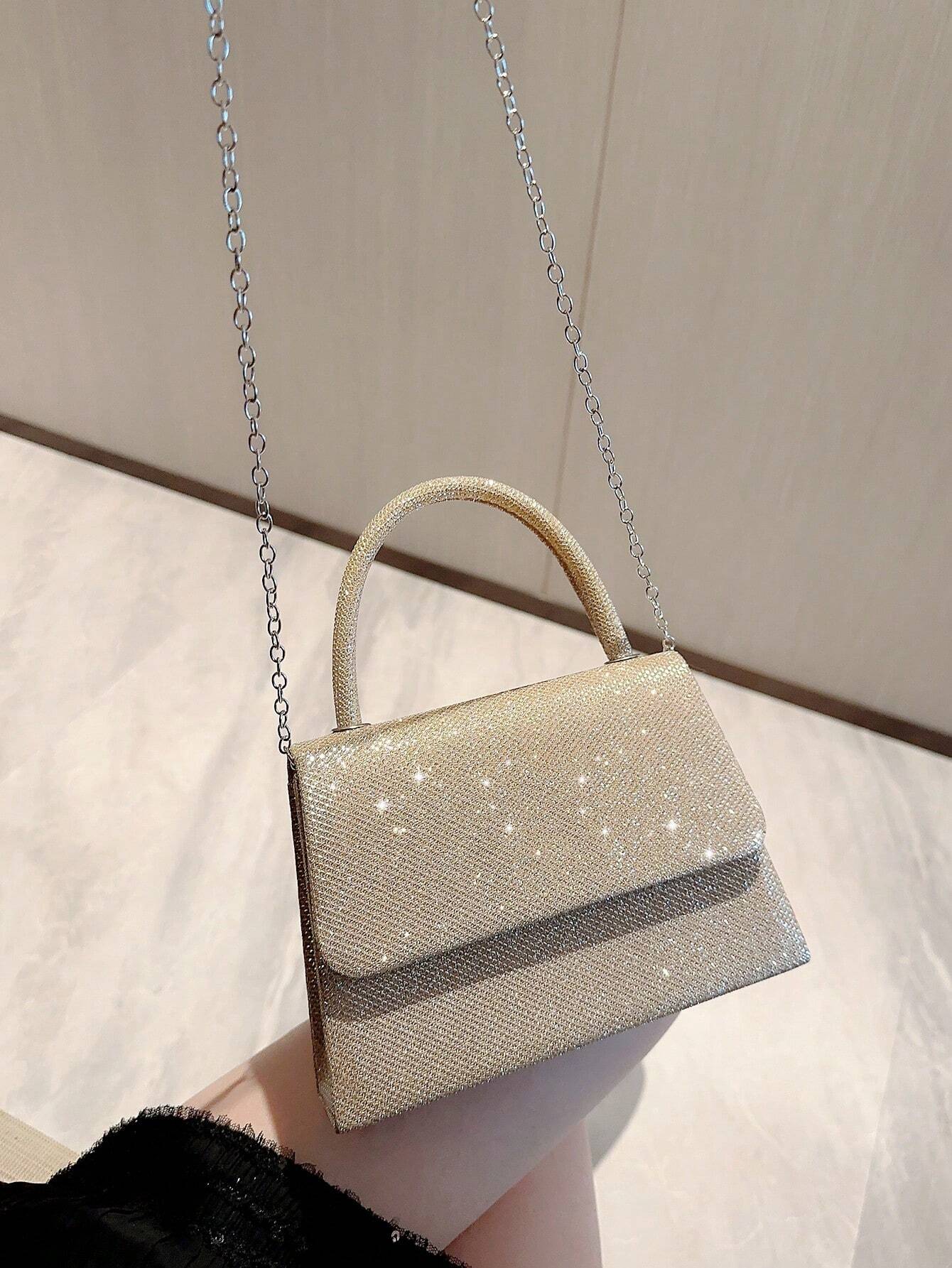 Buy SHEIN Mini Square Bag Glitter Glamorous Chain Strap in Pakistan