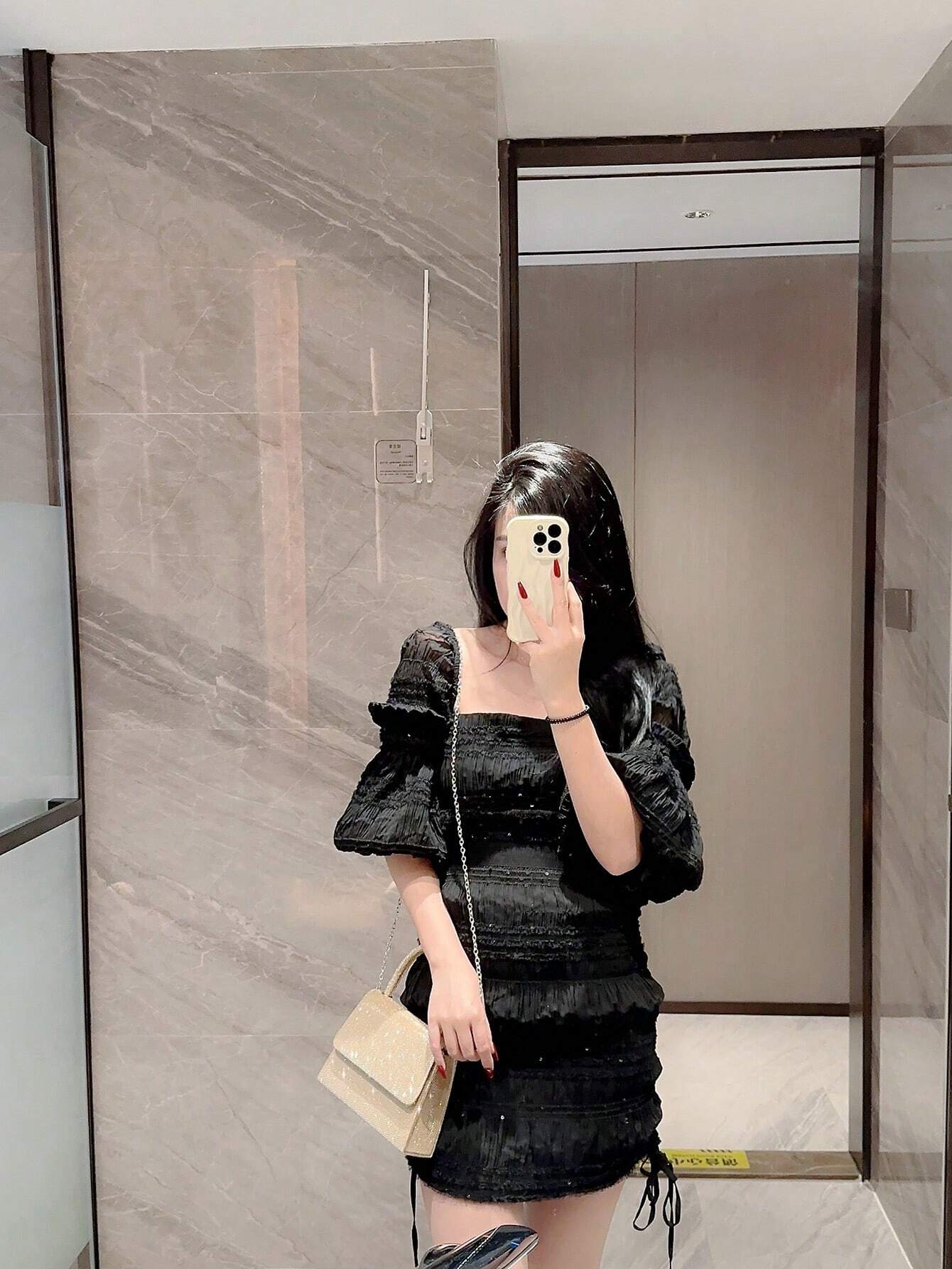 Buy SHEIN Mini Square Bag Glitter Glamorous Chain Strap in Pakistan