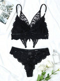 Buy SHEIN Butterfly Embroidery Floral Lace Underwire Lingerie Set in Pakistan