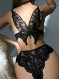 Buy SHEIN Butterfly Embroidery Floral Lace Underwire Lingerie Set in Pakistan