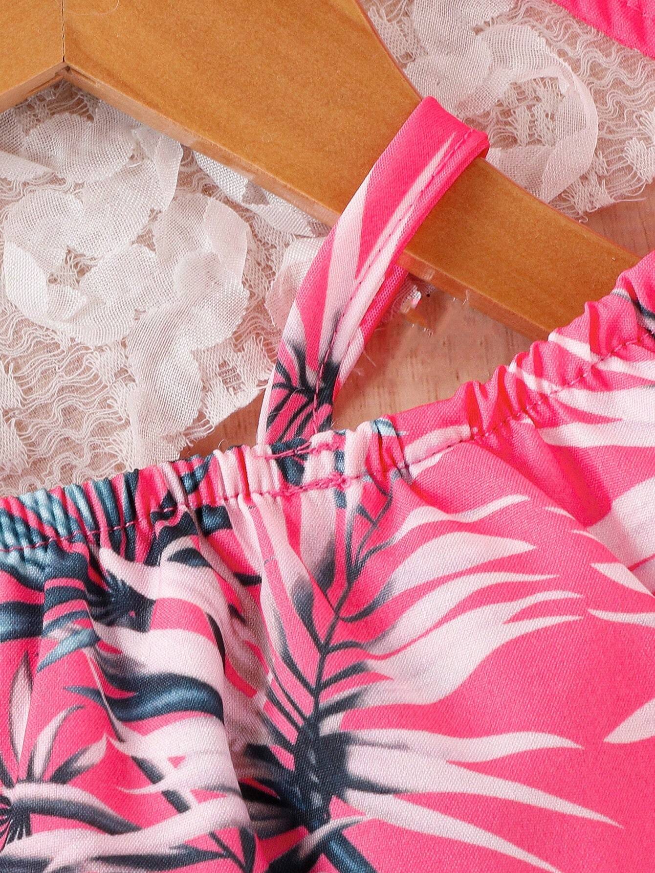 Buy SHEIN Baby Tropical Print Cold Shoulder Ruffle Trim Dress With Hat in Pakistan