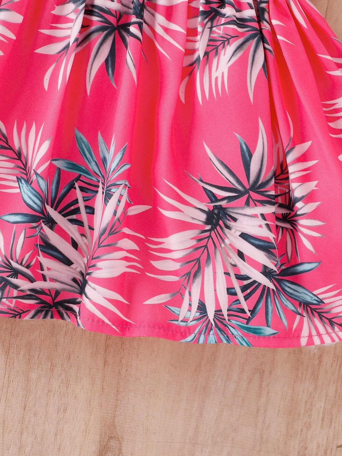 Buy SHEIN Baby Tropical Print Cold Shoulder Ruffle Trim Dress With Hat in Pakistan