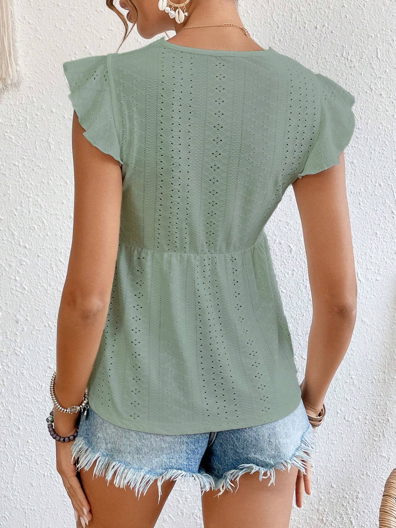 Buy SHEIN Frenchy Guipure Lace Panel Butterfly Sleeve Peplum Schiffy Tee in Pakistan