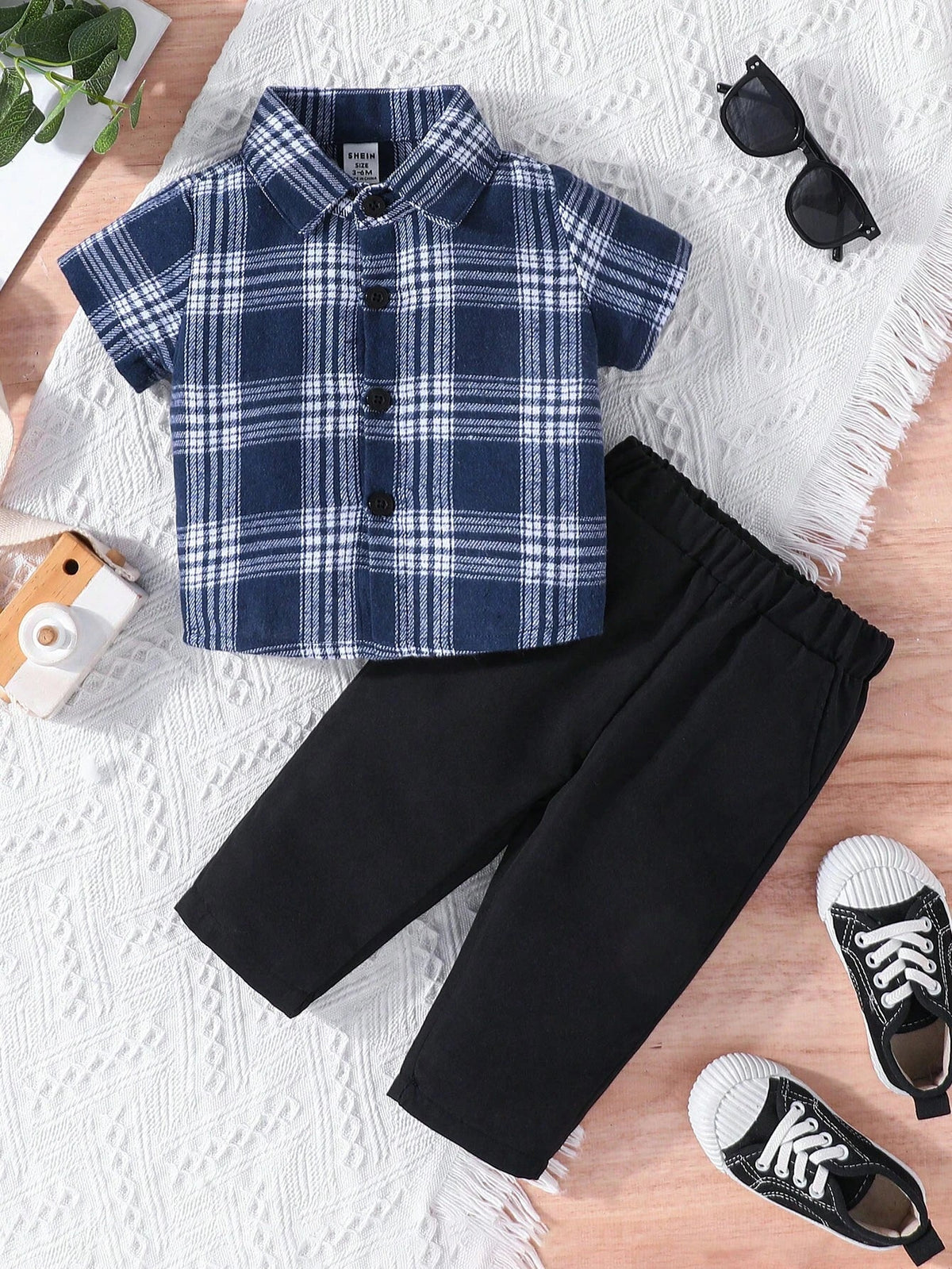 Buy SHEIN Baby Boy Plaid Print Shirt & Pants Set in Pakistan