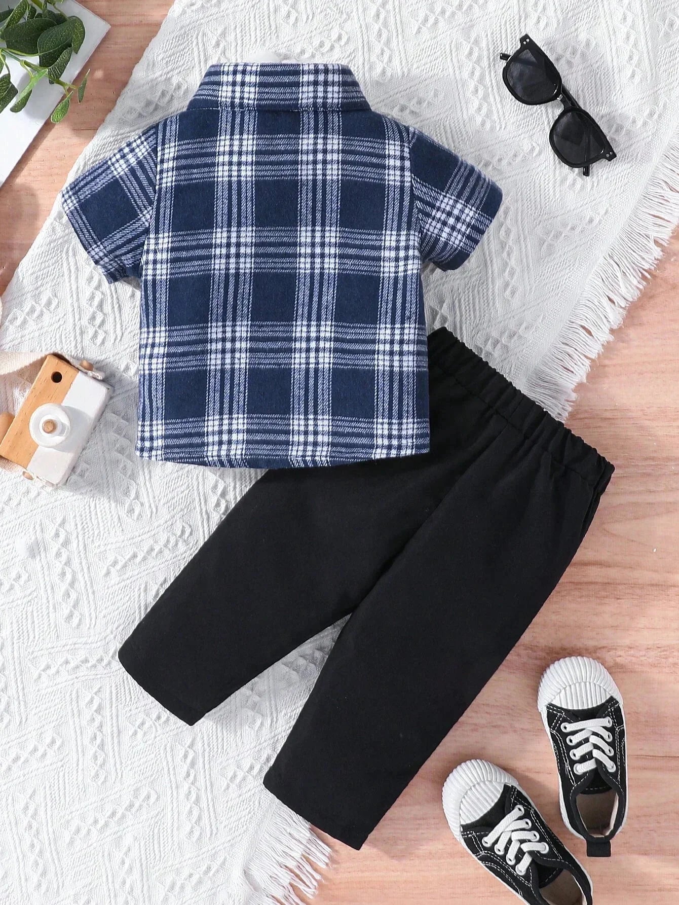 Buy SHEIN Baby Boy Plaid Print Shirt & Pants Set in Pakistan