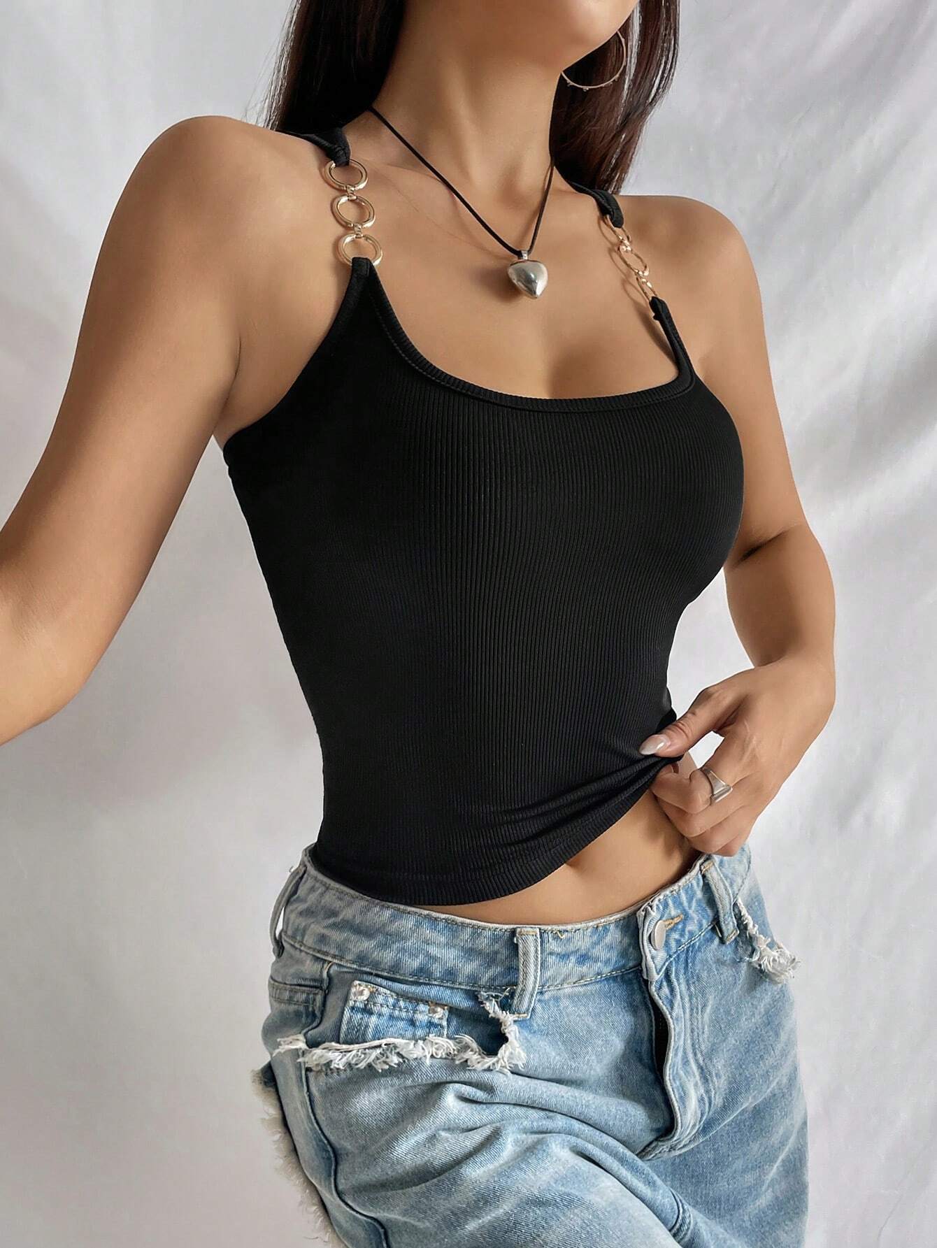 Buy SHEIN EZwear Chain Detail Crop Tank Top in Pakistan