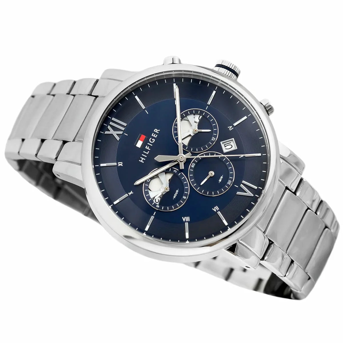 Buy Tommy Hilfiger Evan Blue Dial Silver Steel Strap Watch for Men - 1710409 in Pakistan