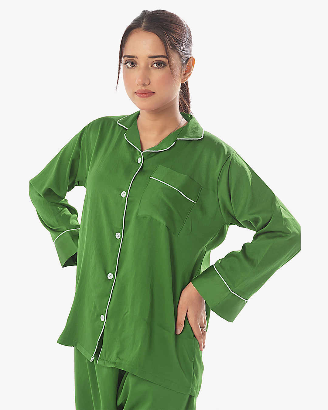 Buy Silk Pajama Suit with Scrunchie - Pearl in Pakistan