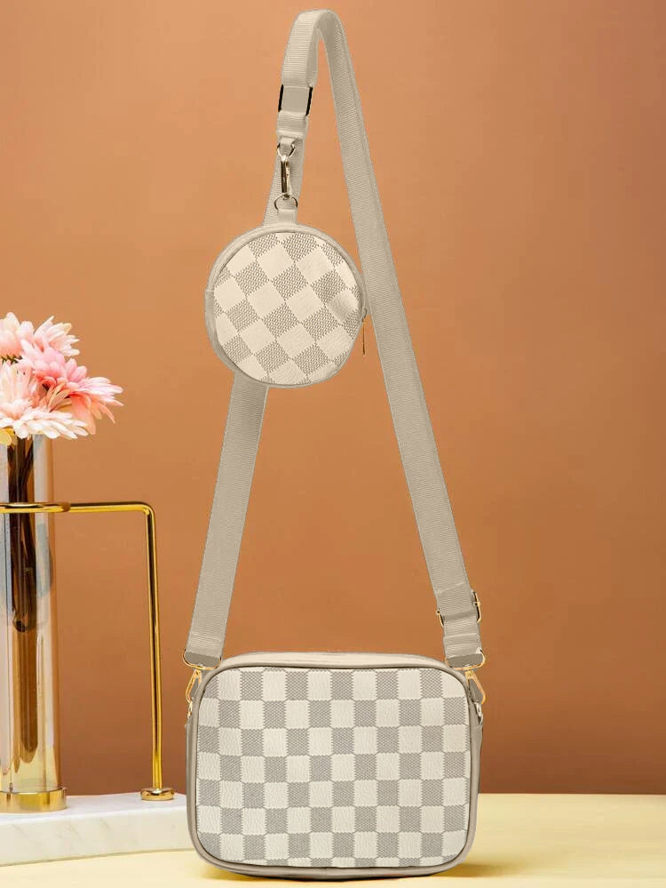 Buy Checkered Coin Crossbody Bag ~ Off White in Pakistan