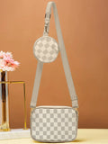Buy Checkered Coin Crossbody Bag ~ Off White in Pakistan
