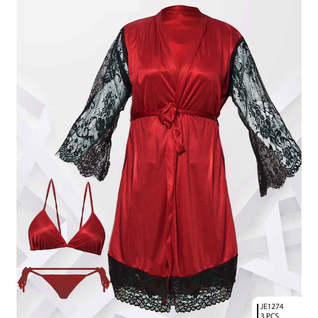 Buy Bridal Maxi Lace Sleeves Satin Kimono Robe in Pakistan