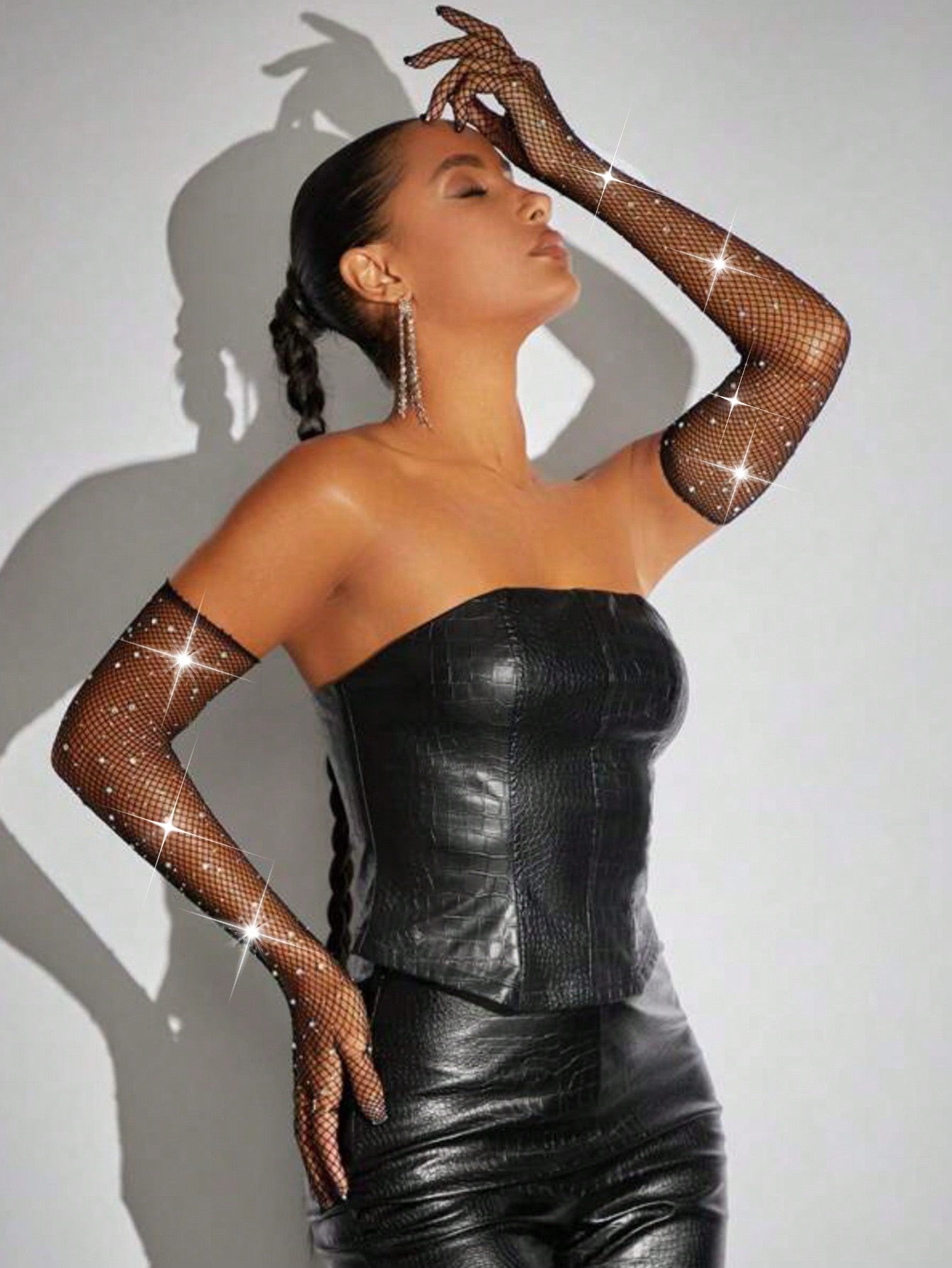 Buy SHEIN 1pair Fishnet Gloves With Star & Rhinestone Decor, Fashionable Elbow Length Sexy Costume Accessory in Pakistan