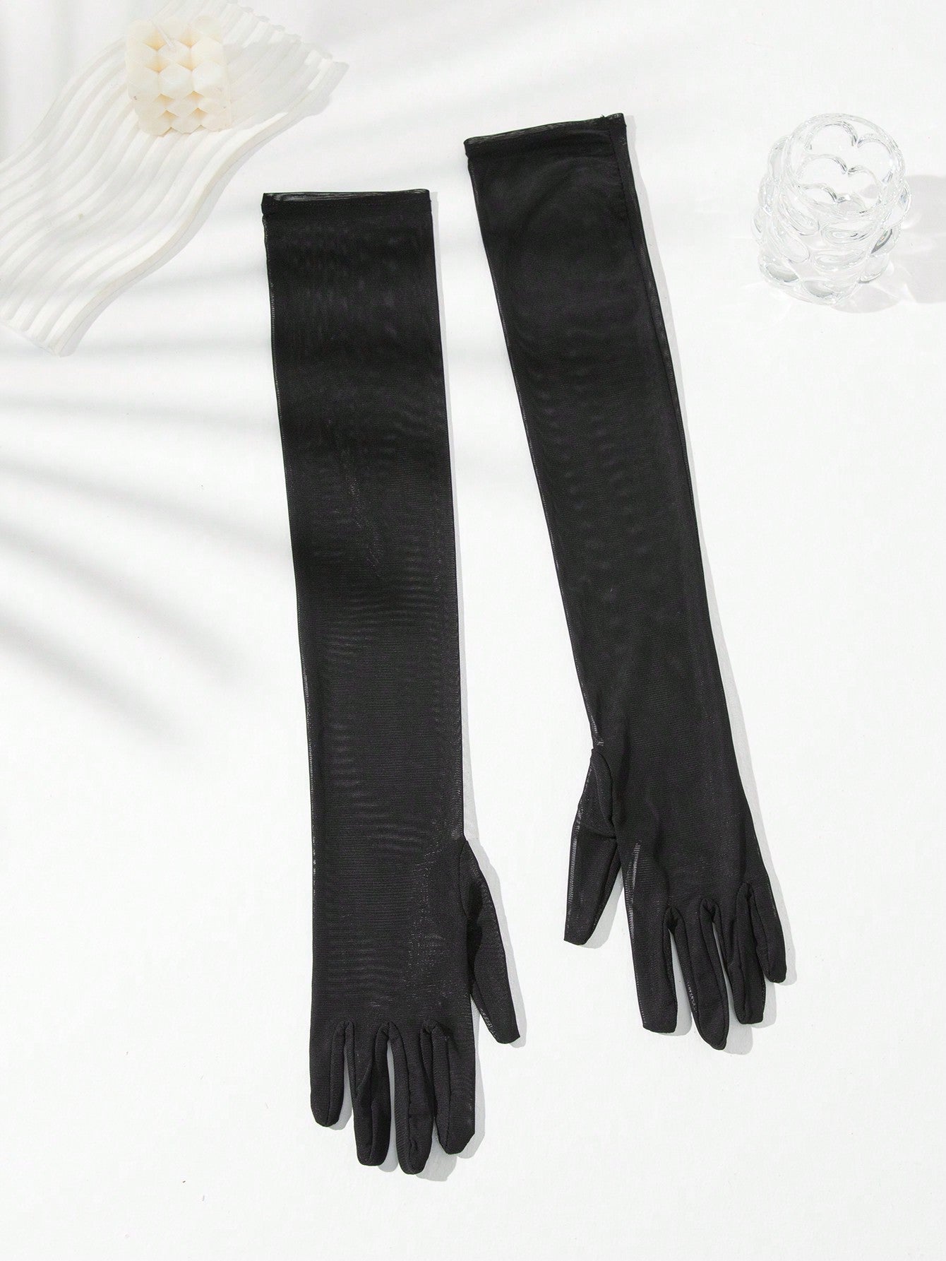 Buy SHEIN 1pair Transparent Black Fishnet Knit Net Gauze High Elasticity Fingerless Gloves For Ladies Party Dressing in Pakistan