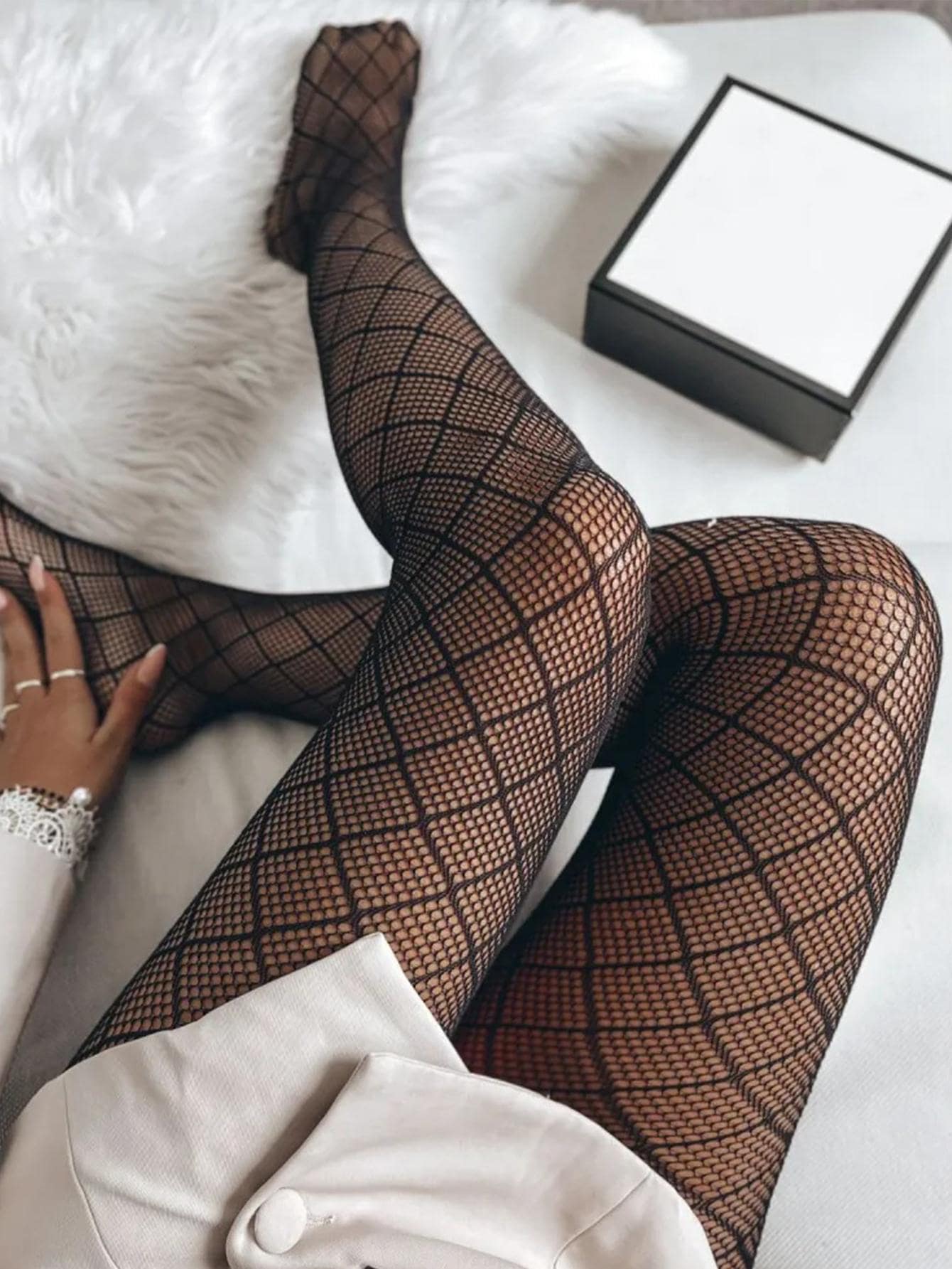 Buy SHEIN 1pair Women Plaid Pattern Fashionable Fishnet Tights For Daily Life in Pakistan