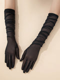 Buy SHEIN 1pair Women's Fashionable Simple Mesh Gauze Long Gloves, Suitable For Decor, Travel, Party Matching in Pakistan