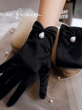 Buy SHEIN 1pair Women's French Vintage Black Pearl Gloves, Thin Sunscreen Party Satin Gloves For Formal Occasions in Pakistan