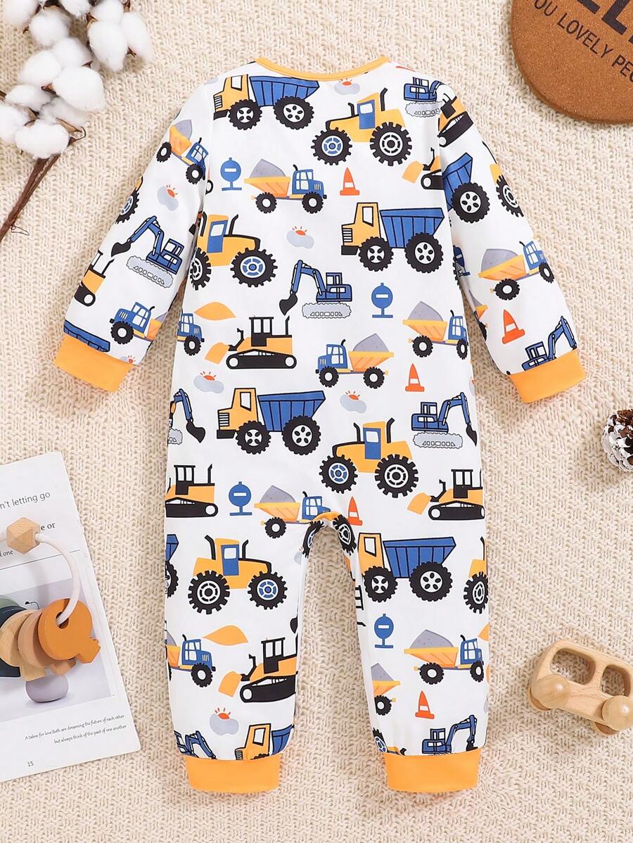 Buy 1pc Baby Boy Cute Cartoon Truck Print Comfortable Long Sleeve Jumpsuit, Suitable For Autumn & Winter in Pakistan