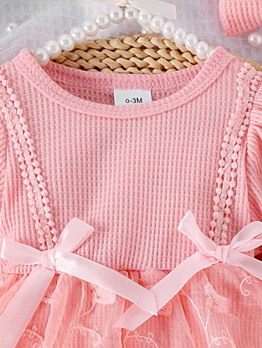 Buy SHEIN 1pc Baby Girl Elegant Lace Patchwork Bodysuit With Headband & Socks, Autumn/Winter in Pakistan