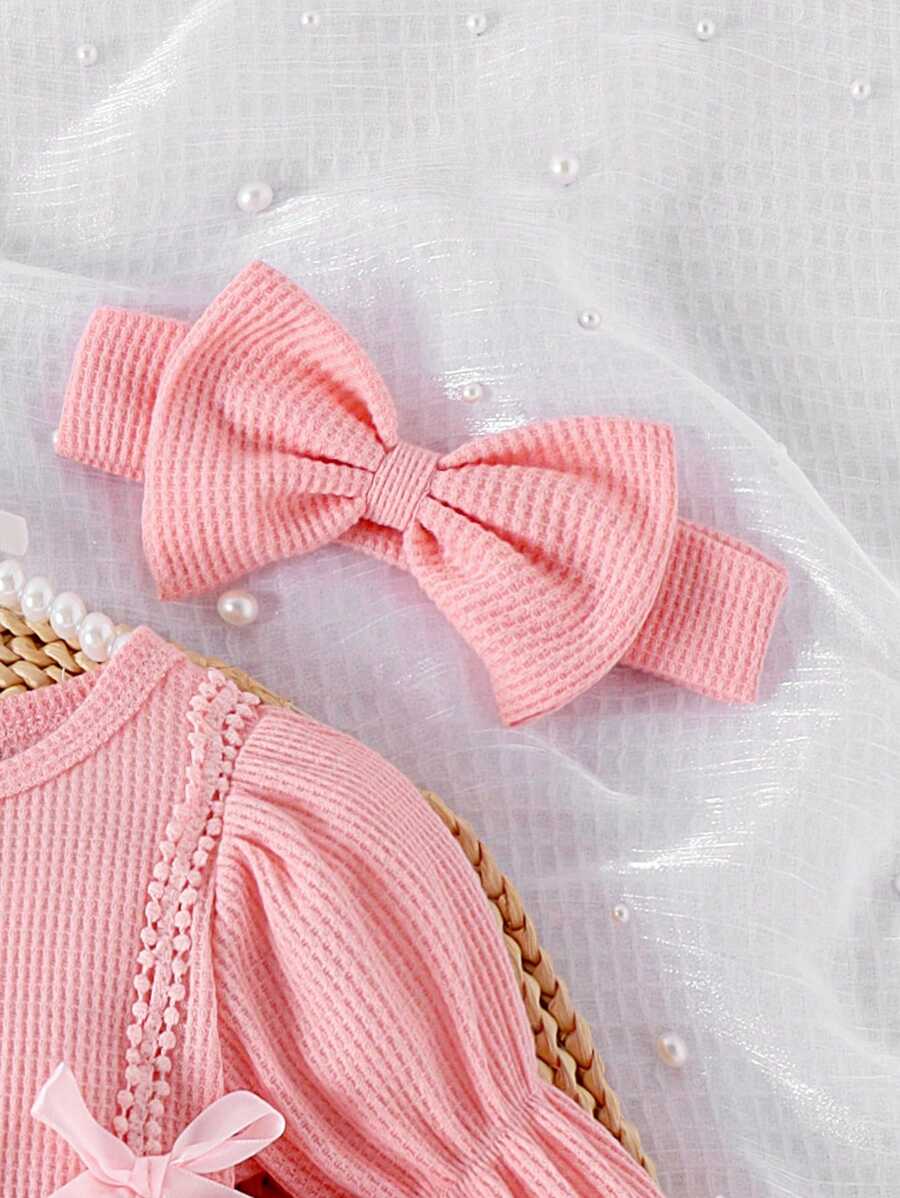 Buy SHEIN 1pc Baby Girl Elegant Lace Patchwork Bodysuit With Headband & Socks, Autumn/Winter in Pakistan