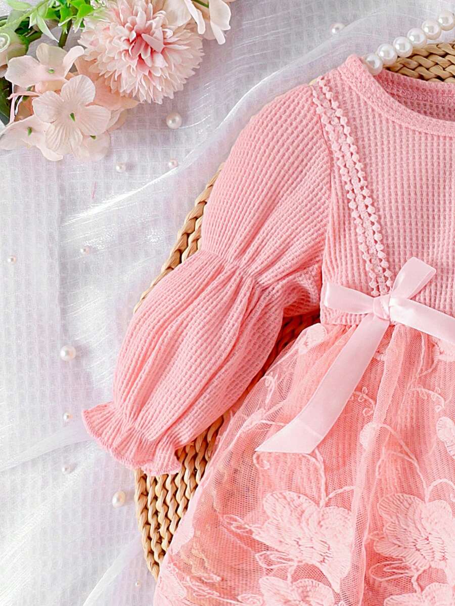 Buy SHEIN 1pc Baby Girl Elegant Lace Patchwork Bodysuit With Headband & Socks, Autumn/Winter in Pakistan