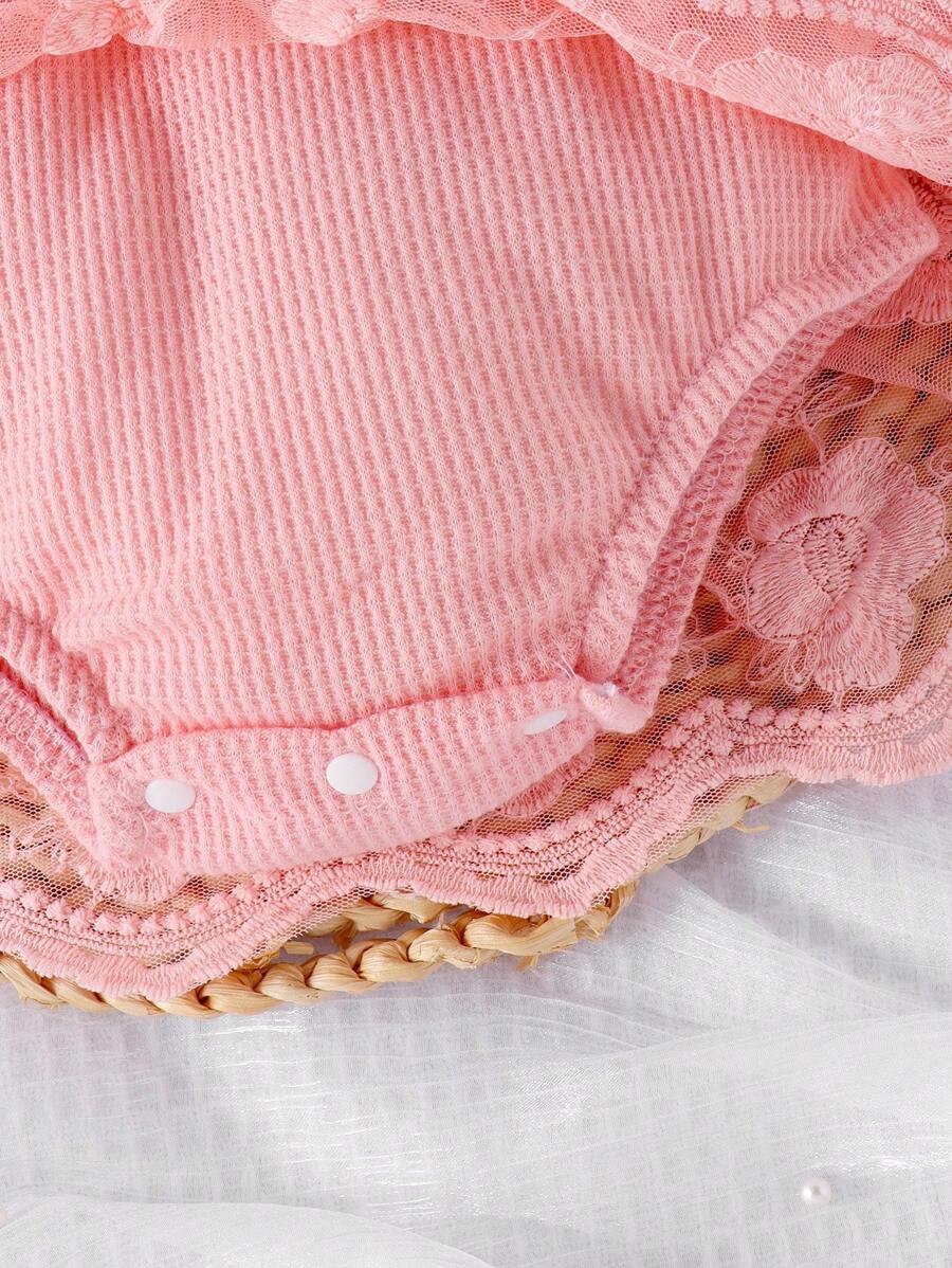 Buy SHEIN 1pc Baby Girl Elegant Lace Patchwork Bodysuit With Headband & Socks, Autumn/Winter in Pakistan